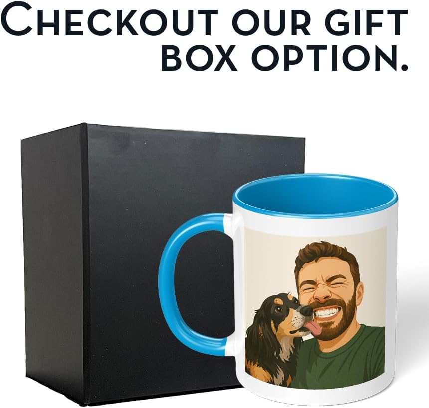 Personalized Coffee Mug, Custom Drawing Portrait Gift, Funny Customized Coffee Gift for Men & Women, Custom Mugs with Pictures, Light Blue 11oz Father's Day Mug