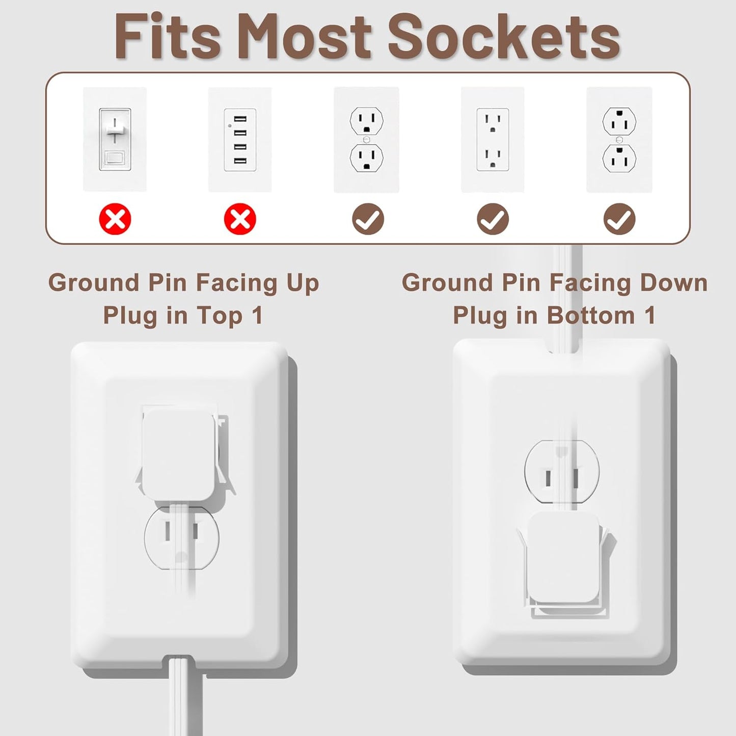 8FT Flat Plug Extension Cord with 3 Outlet Power Strip,Ultra Thin Outlet Concealer with Outlet Covers Baby Proofing,Flat Face Outlet Extender for Home,Bedroom,Kitchen with ETL Listed,White