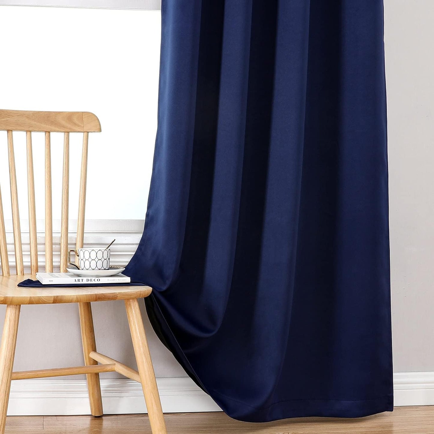 ChrisDowa 100% Blackout Curtains 84 inch Long for Bedroom with Black Liner, Extra Wide 2 Thick Layers Total Blackout Thermal Insulated Grommet Window Curtains 2 Panels Set (Navy Blue, 60 x 84 Inch)