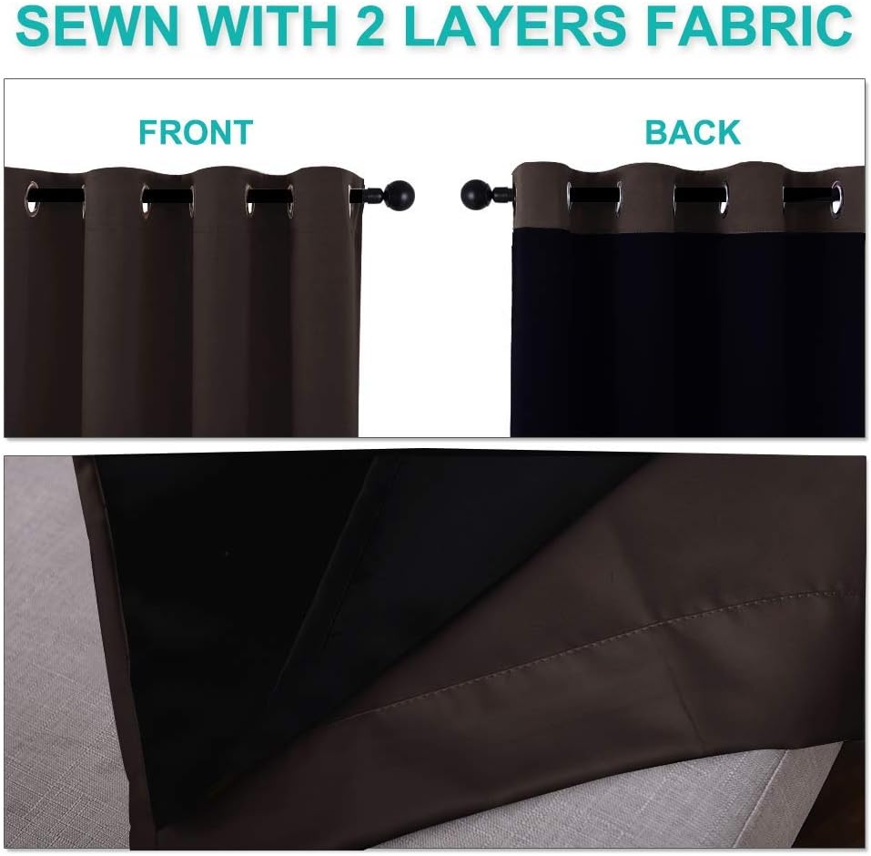 NICETOWN Toffee Brown Full Shade Curtain Panels, Pair of Thermal Insulated & Energy Efficiency Blackout Drapes for Living Room, Lined Silky Performance Window Dressing (37" Wide x 84" Long, Gray)