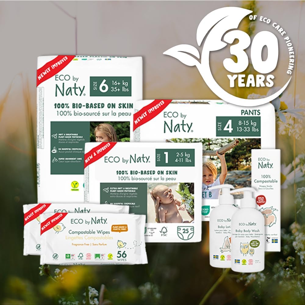 Eco by Naty Baby Wipes Unscented - 100% Compostable and Plant-Based Wipes, Good for Babies and Newborn Sensitive Skin (168 Count - 3 packs of 56)