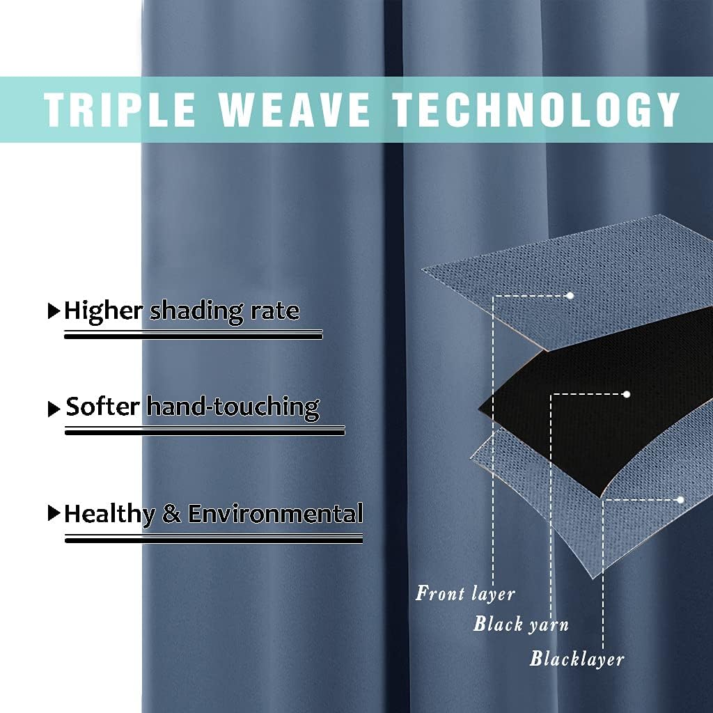NICETOWN Extra Long Truly Blackout Drapes for Hall and Villa, 46" Width Each Panel, 45" Length, Stone Blue, 2 Pieces, 100% Blackout Window Curtain Panels with Black Lined for Night Shift Worker