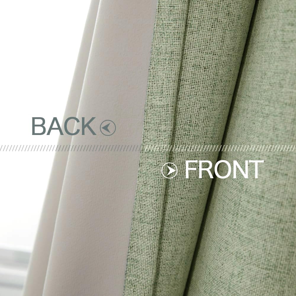 MIULEE Linen Texture Curtains for Bedroom Solid 100% Blackout Thermal Insulated Sage Green Curtains Grommet Room Darkening Drapes for Living Room Nursery 52x45 Inch (2 Panels)
