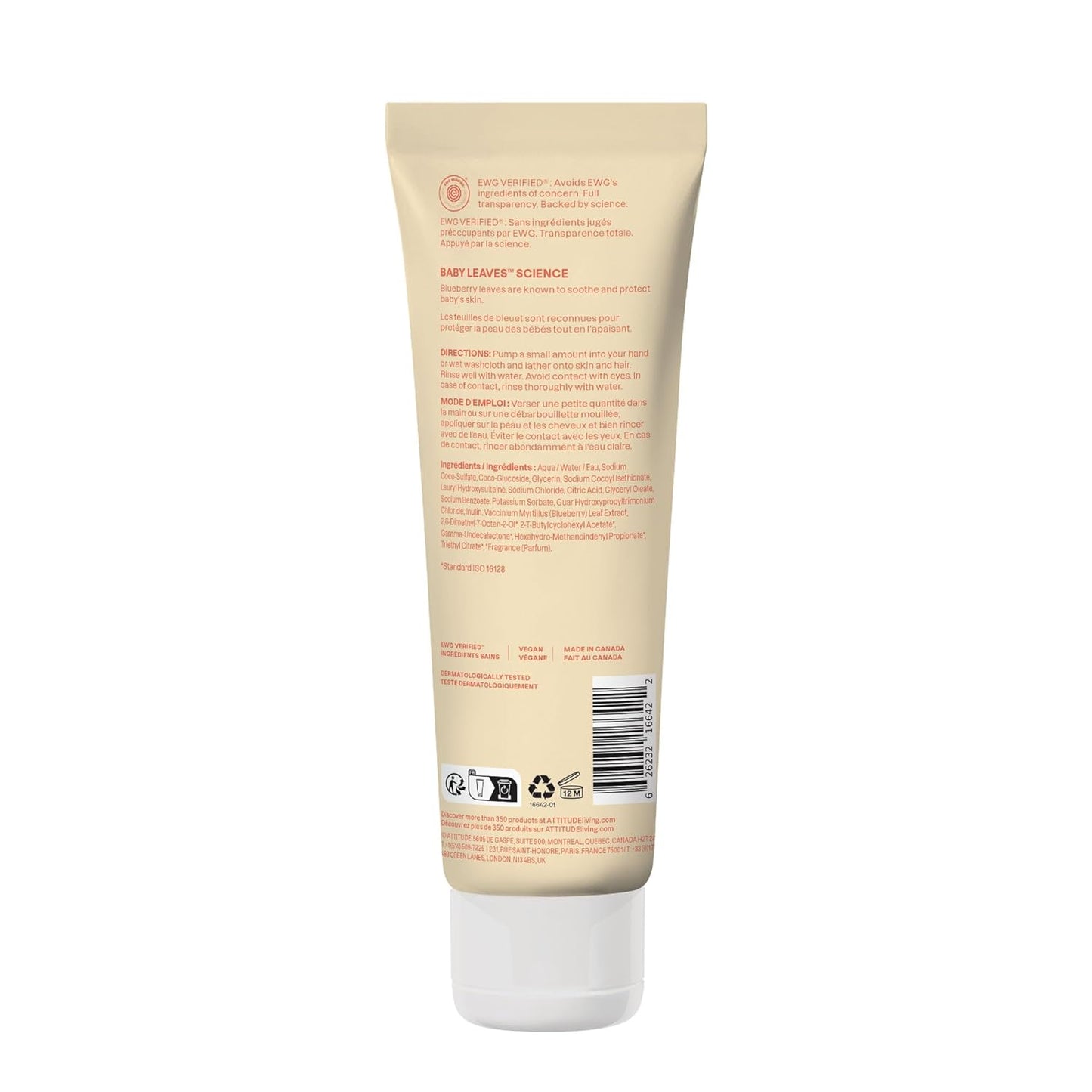 ATTITUDE 2-in-1 Shampoo and Body Wash for Baby, EWG Verified, Dermatologically Tested, Vegan, Pear Nectar, 8 Fl Oz