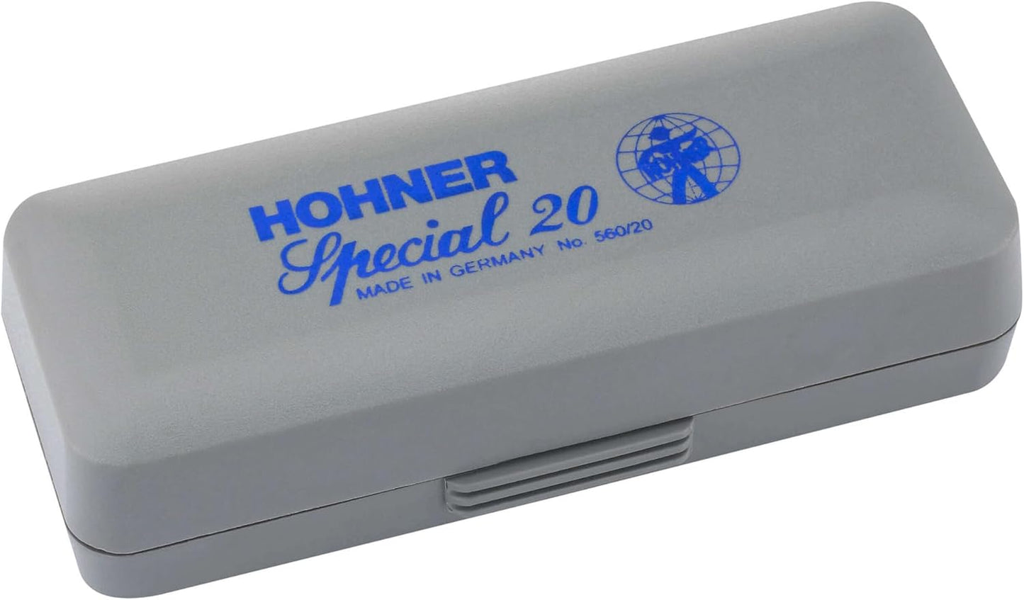 Hohner 560 Special 20 Harmonica - Key of B Bundle with Carrying Case, Key Stickers, Harmonica Beginner Online Manual, and Austin Bazaar Polishing Cloth