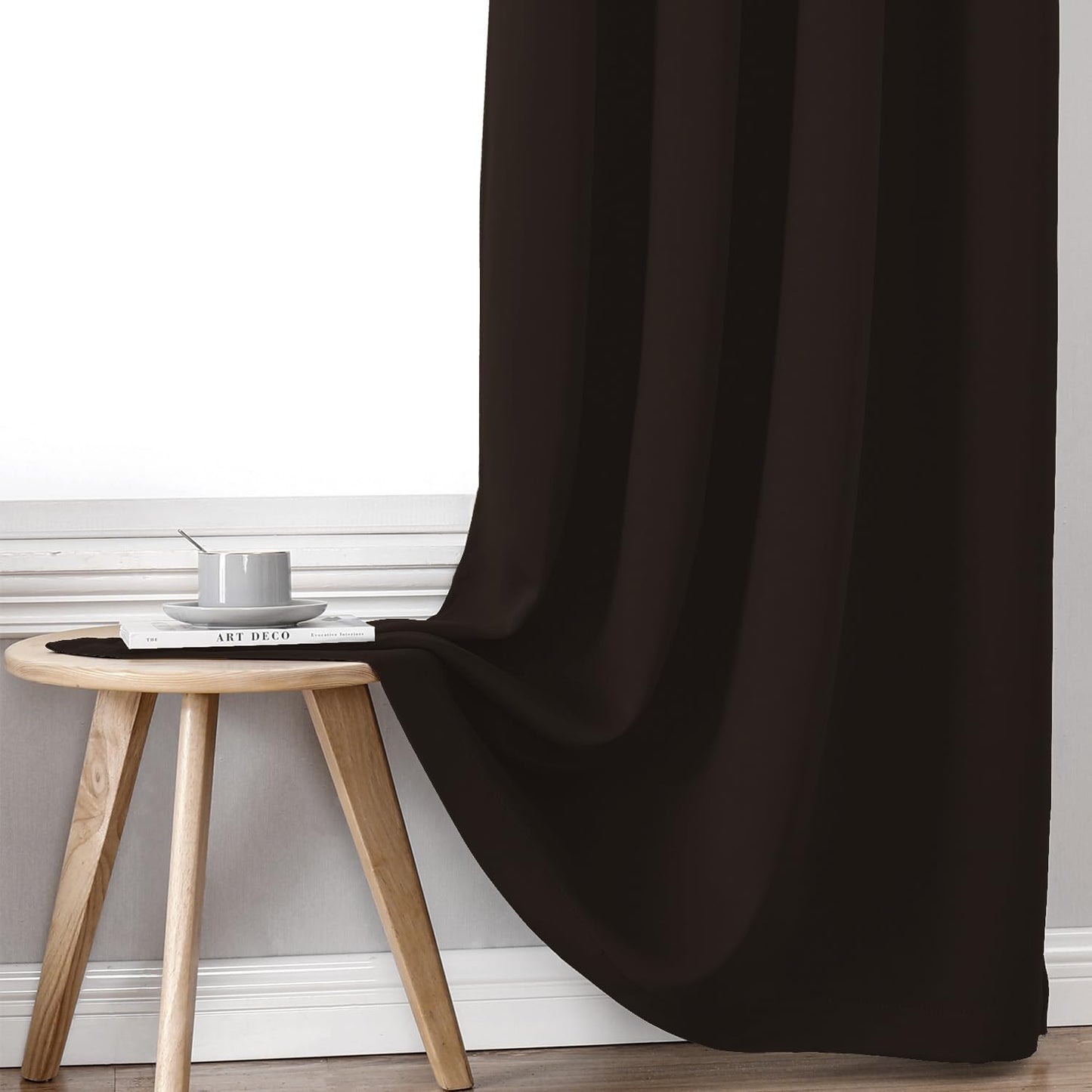 ChrisDowa 100% Blackout Curtains for Bedroom with Black Liner, 2 Thick Layers Total Blackout Thermal Insulated Grommet Small Window Curtains 2 Panels Set (Brown, 42 x 45 Inch)