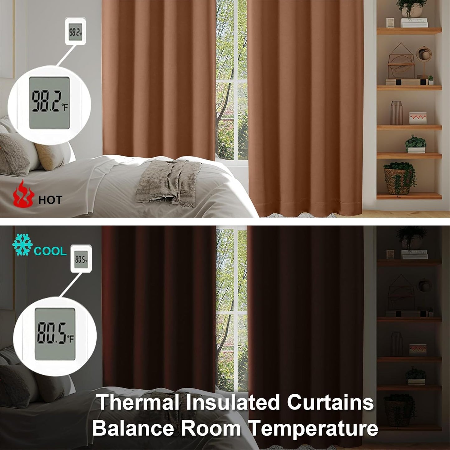 Simplebrand Ava Sun Baked Blackout Curtains for Bedroom 90 Inches Long 2 Panels Set, Solid Privacy Energy Saving Living Room Window Treatment Curtains Blackout Drapes, W40 x L90 Inch, Sun Baked