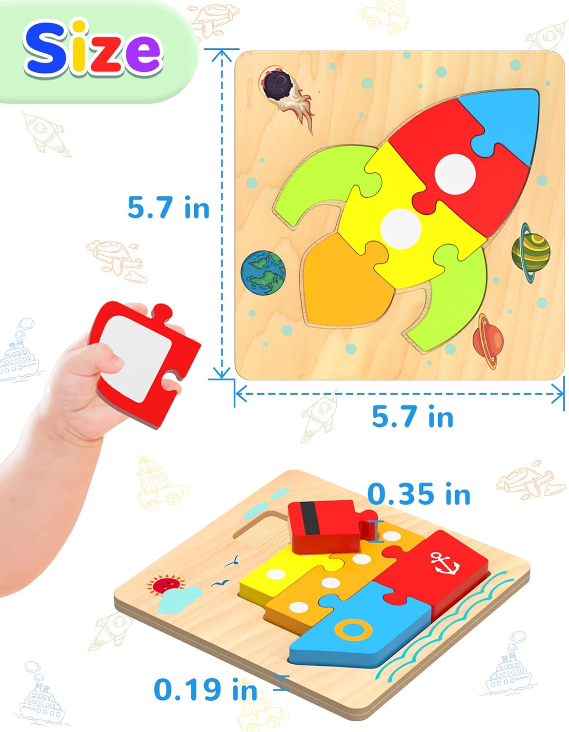 Yetonamr Wooden Toddler Puzzles Gifts Toys for 1 2 3 Years Old Boys Girls, 6 Vehicle Shape Montessori Toys Educational Blocks Kids Gift Baby Learning Toy Age 1-3, 2-4
