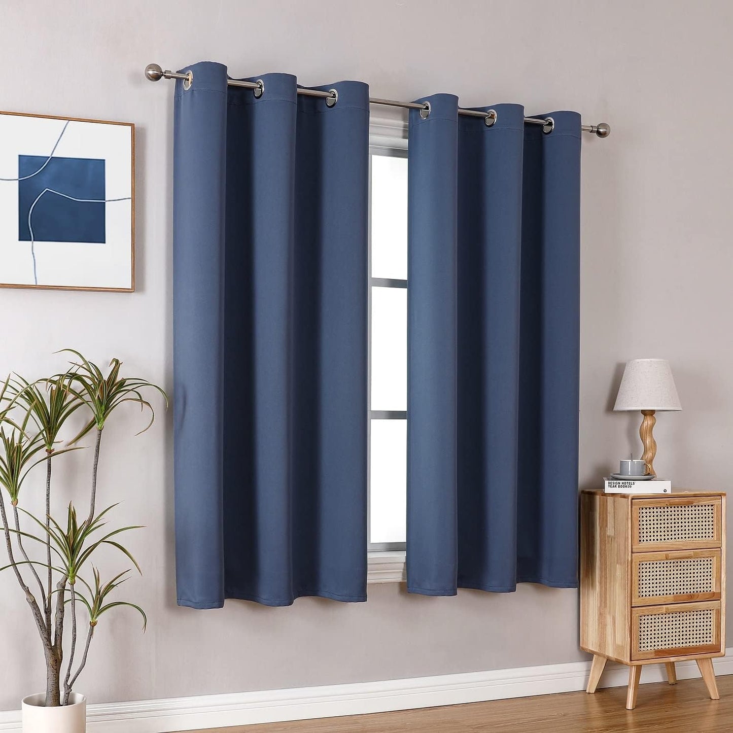 ChrisDowa Small Window Curtains 50 inches Long for Bedroom - Grommet Short Thermal Insulated Room Darkening Curtains for Kitchen (2 Panels, Stone Blue, 29 x 50 Inch)