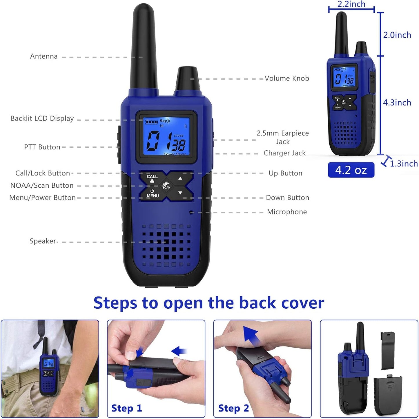 Walkie Talkies for Adults Long Range Rechargeable with Earpiece NOAA Weather Alert, Multi-purpose 2 Way Radio 6 Pack for Team Work Senior Care Kid Adventure Family Camping Hiking Skiing Cruise