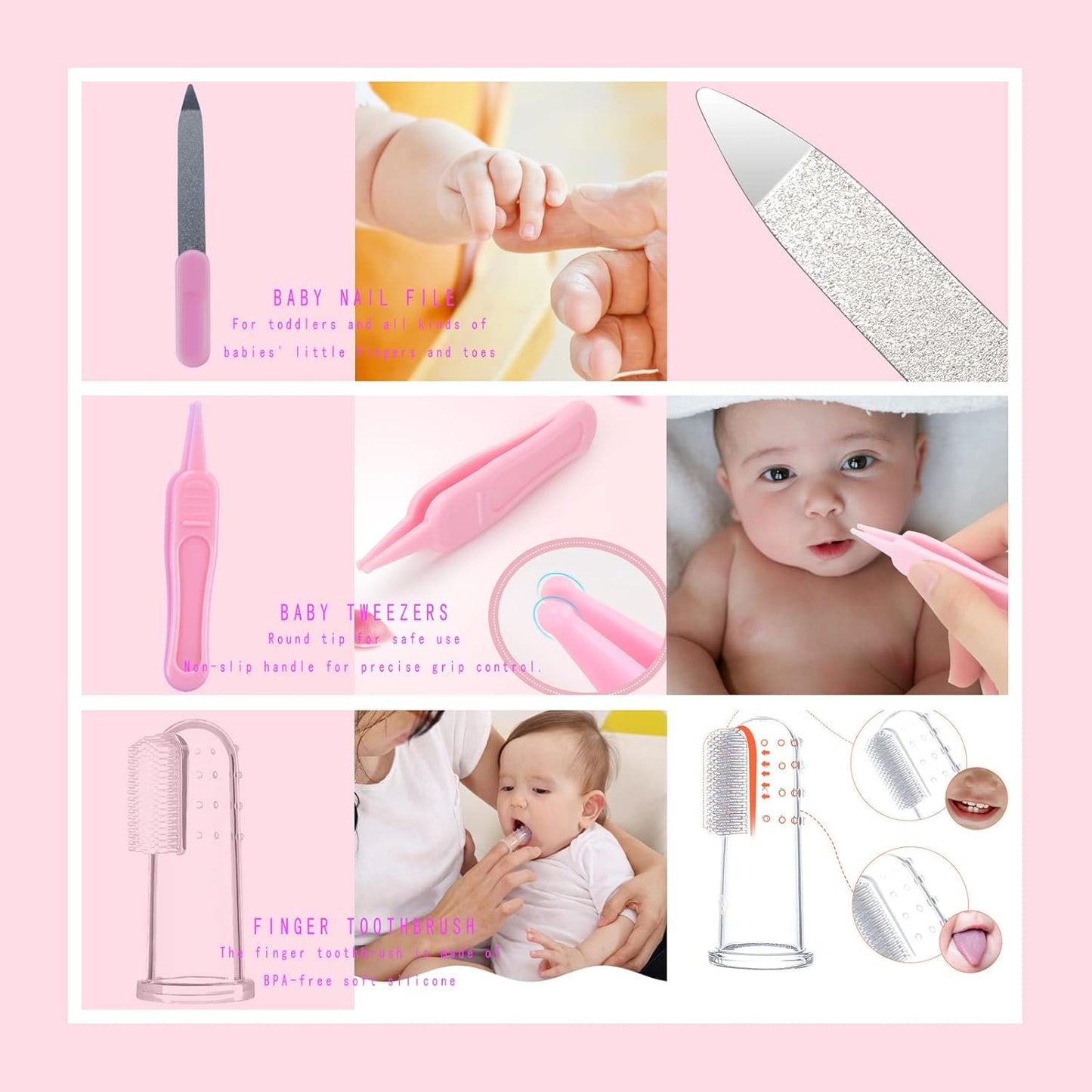 Baby Care Kits,Baby Grooming Kit,10 in 1 Newborn Essentials Must Haves,Baby Nail Clippers Baby Brush Baby Comb Earpick Nose Cleaning Tool Baby Nail File Nursing Baby Kit (Pink)