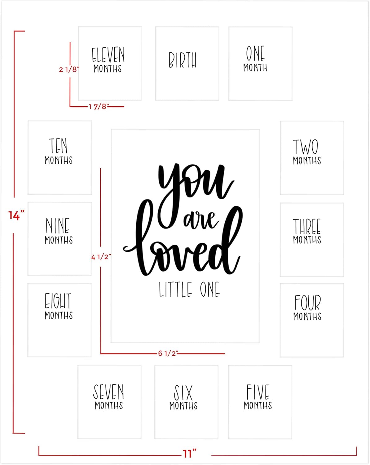Rustic Red Door You Are Loved Little One Picture Frame with 12 Slots - Registry for Baby Photo Frame - Barnwood Frame & Black Mat - My First Year Picture Frame (11x14 Inches)