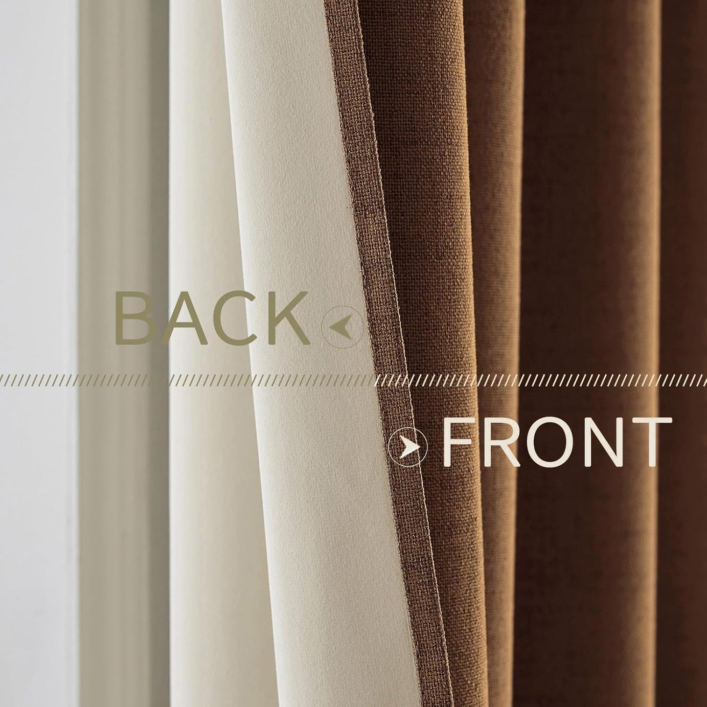 MIULEE Linen Curtains for Bedroom 100% Blackout Thermal Insulated Brown Grommet Room Darkening Curtains & Drapes Fall Decor for Living Room Nursery 52 x 90 Inch (2 Panels)