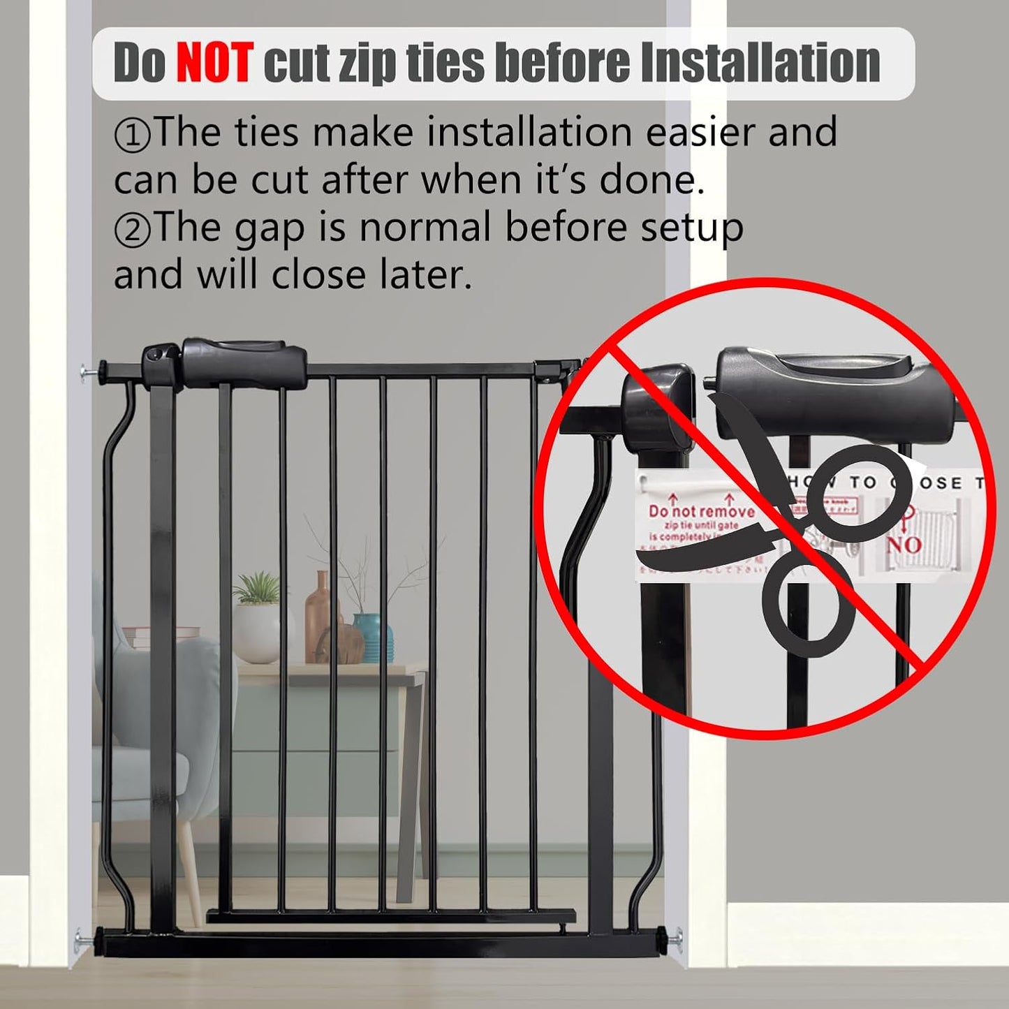 Extra Wide Baby Gate, 52.7-57.5 Inch, Large Walk Through, Black Metal, Pressure Mounted, Long Safety Dog Gate for House Doorways & Stairs