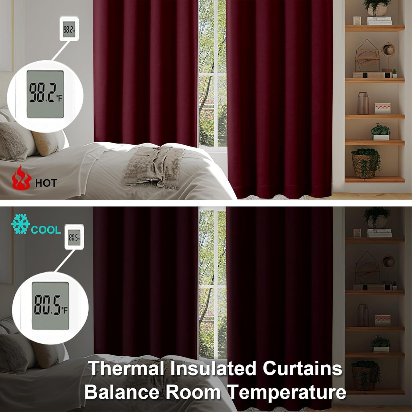 Simplebrand Ava Burgundy Blackout Curtains for Bedroom 96 Inches Long 2 Panels, Solid Thermal Insulated, Energy Saving Nursery Window Treatment Curtains Blackout Drapes, W40 x L96 Inch, Burgundy