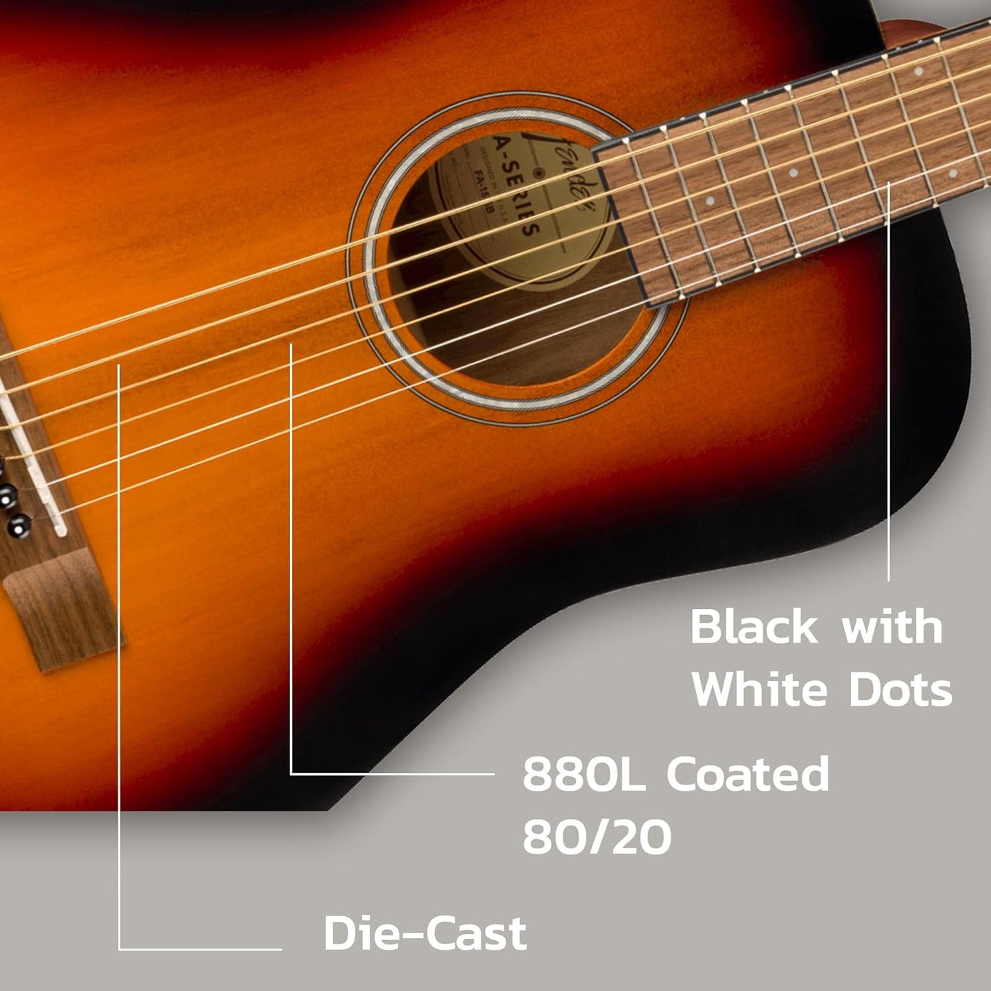 Fender FA-15 3/4-Scale Kids Steel String Acoustic Guitar - Sunburst Learn-to-Play Bundle with Gig Bag, Tuner, Strap, Picks, Fender Play Online Lessons, and Austin Bazaar Instructional DVD
