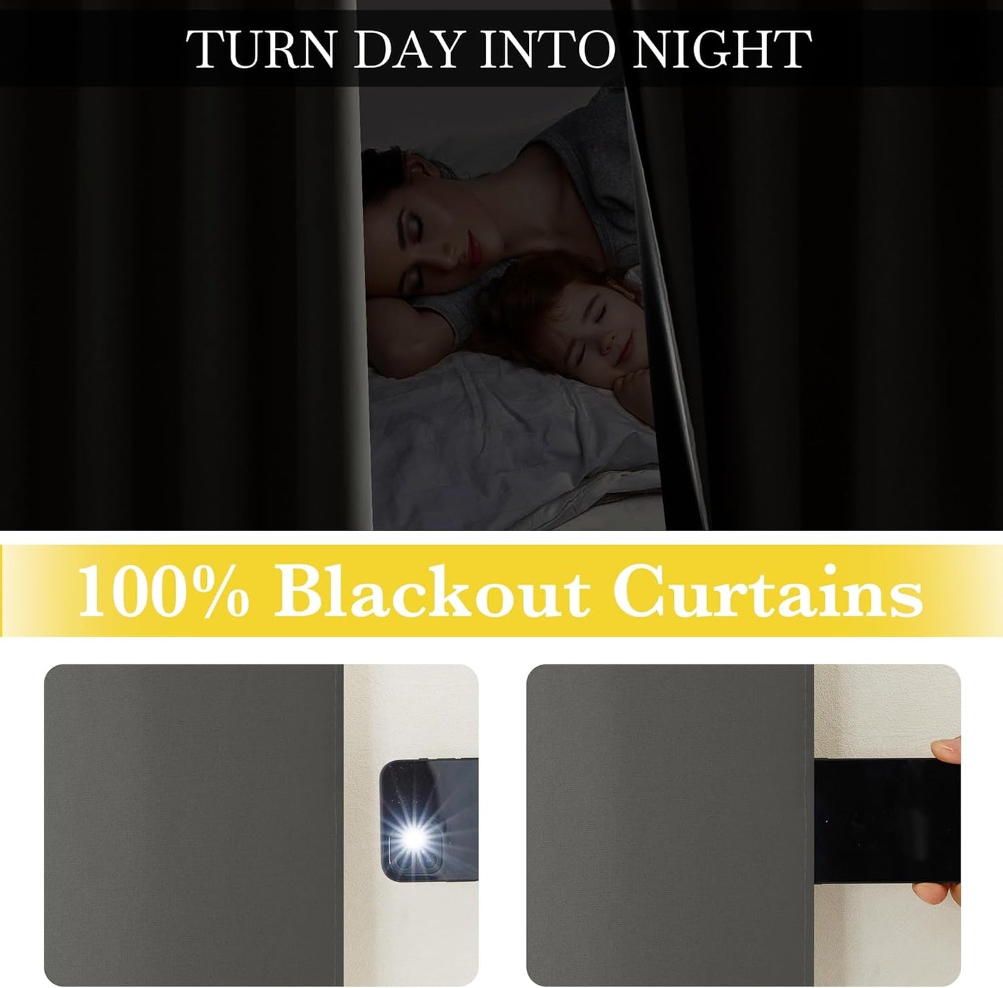 NICETOWN 100% Blackout Curtains 63 inch Length, Grommet Portable Curtains Thermal Insulated Lightweight Window Treatments Privacy for Travel/Bedroom, Dark Grey, W52 x L63, 2 Panels