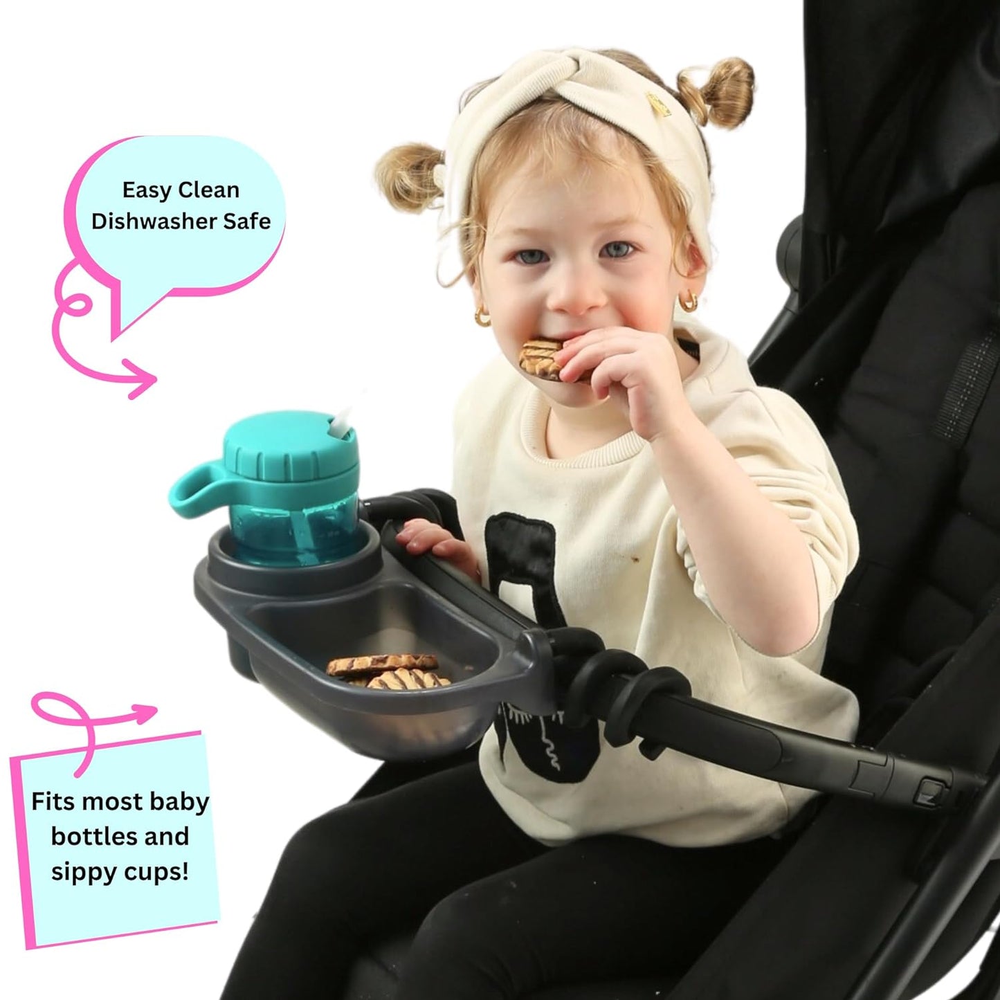 Swanoo Universal Stroller Snack Tray | Compatible with Nuna | Stroller Cup Holder | Silicone Arms Grip Bumper Bar | Stroller Tray Attachment with Cups Holder for Baby Toddler | Stroller Accessories