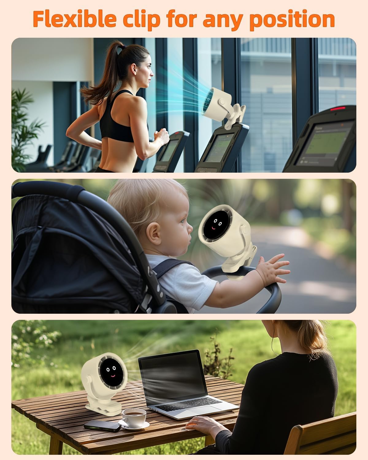 Clip on Fan for Bed, Portable Fan for Travel, Small Powerful 5 Speed Quiet 360° Rotate, Air Turbo Tech & Digital display, For Home Office Stroller Camping (Rice White)