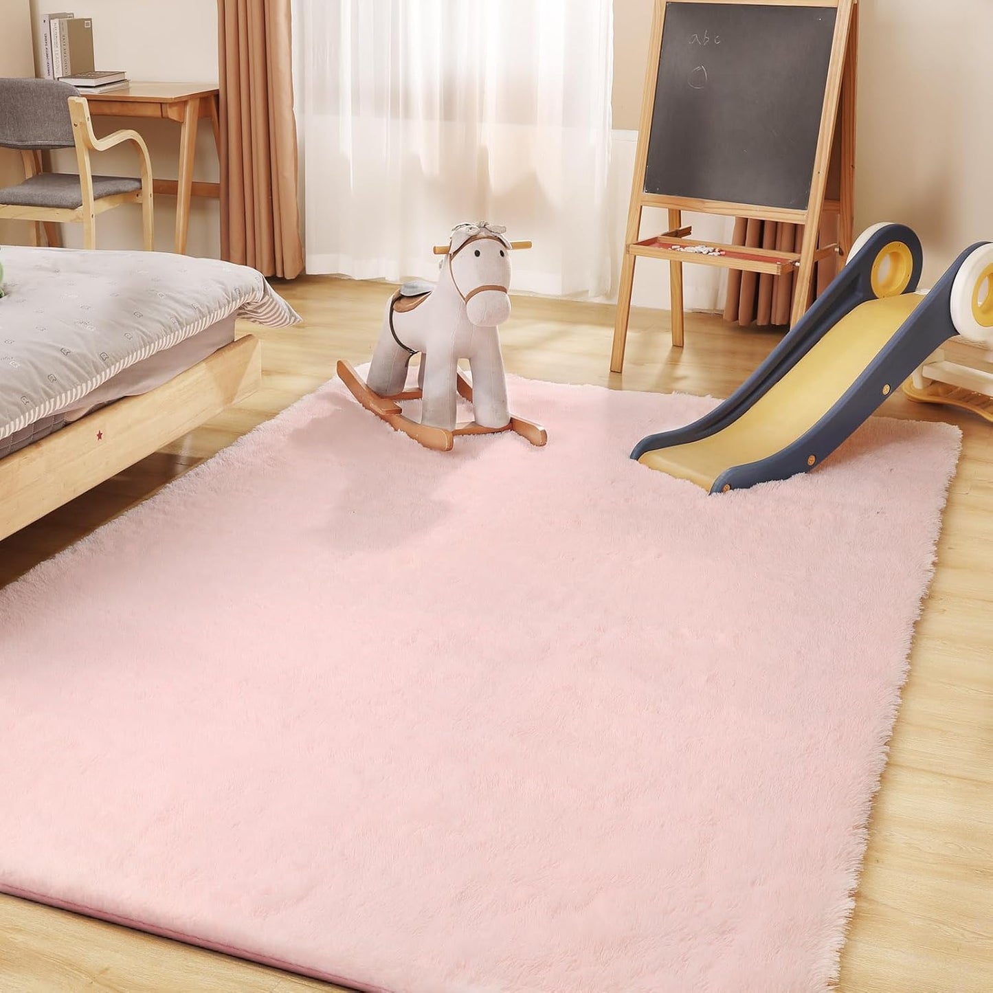 Soft 8x10 Pink Rug, Fluffy Area Rugs for Living Room, Plush Area Rugs for Bedroom, Non-Slip Indoor Carpet for Nursery, Study Room, Kids Room, Room Decor