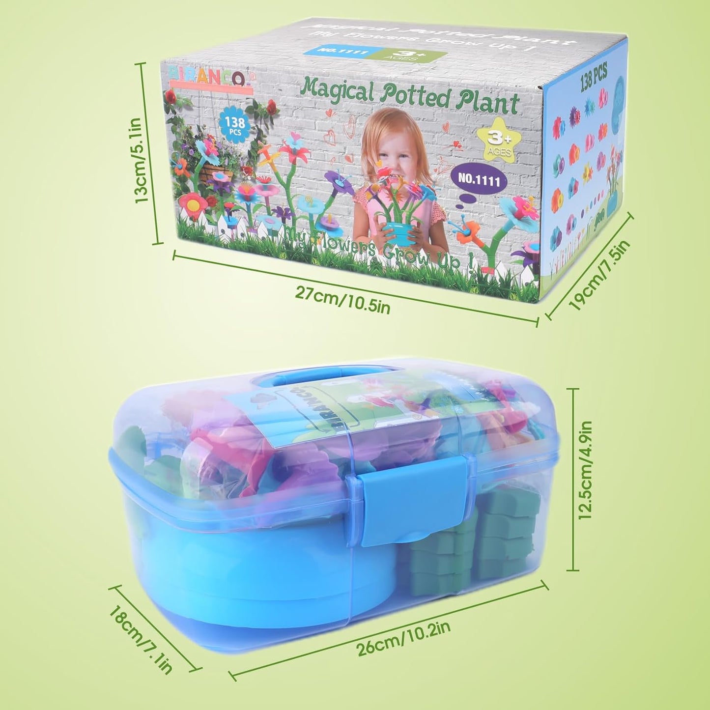 BIRANCO. Flower Garden Building Set - Grow up! Fun Stacking Toys for Toddlers and Kids Age 3-6 Year Olds, Educational Activity for Preschool, Cool STEM Gardening Gifts for Girls (138 PCS)