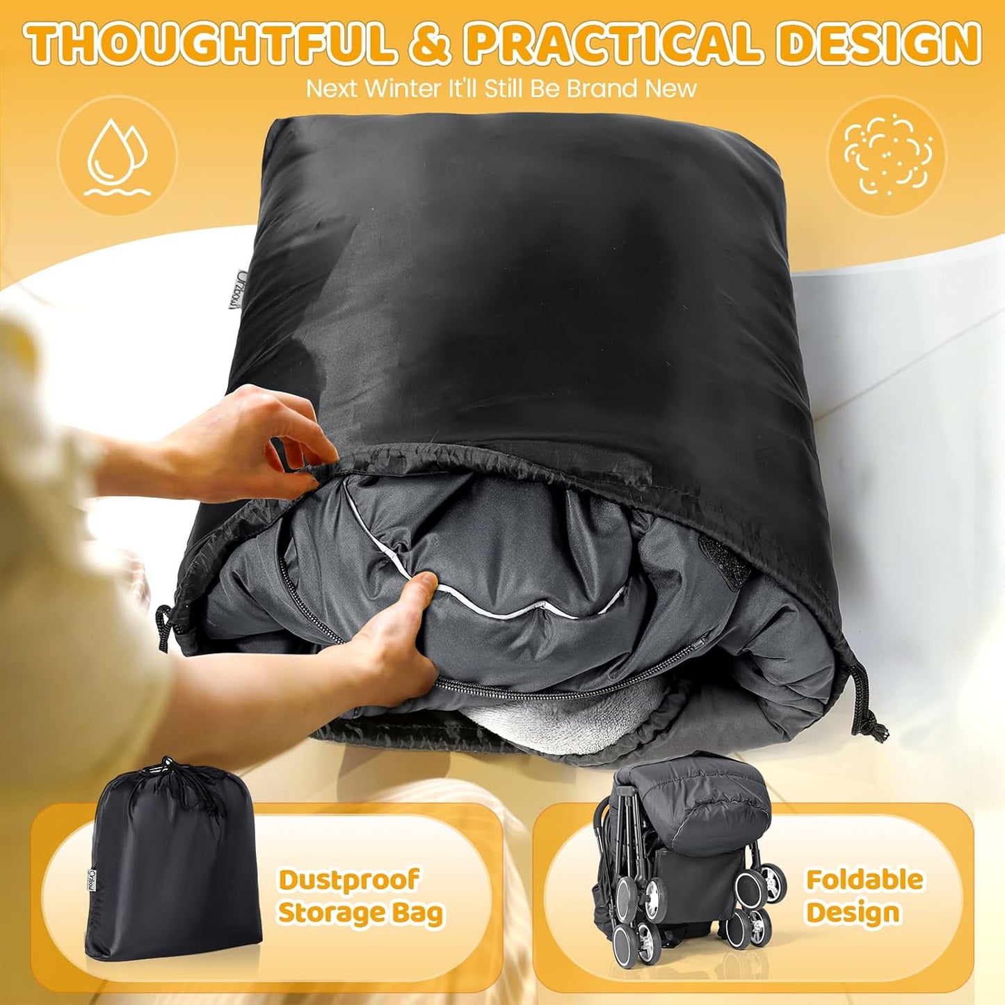 Orzbow Universal Stroller Bunting Bag with Extra Footmuff for Toddler, Kids, Warm Waterproof Stroller Blanket, Winter Cover, Baby Bunting Bag - Protect Babies from Cold Winds, Dark Grey