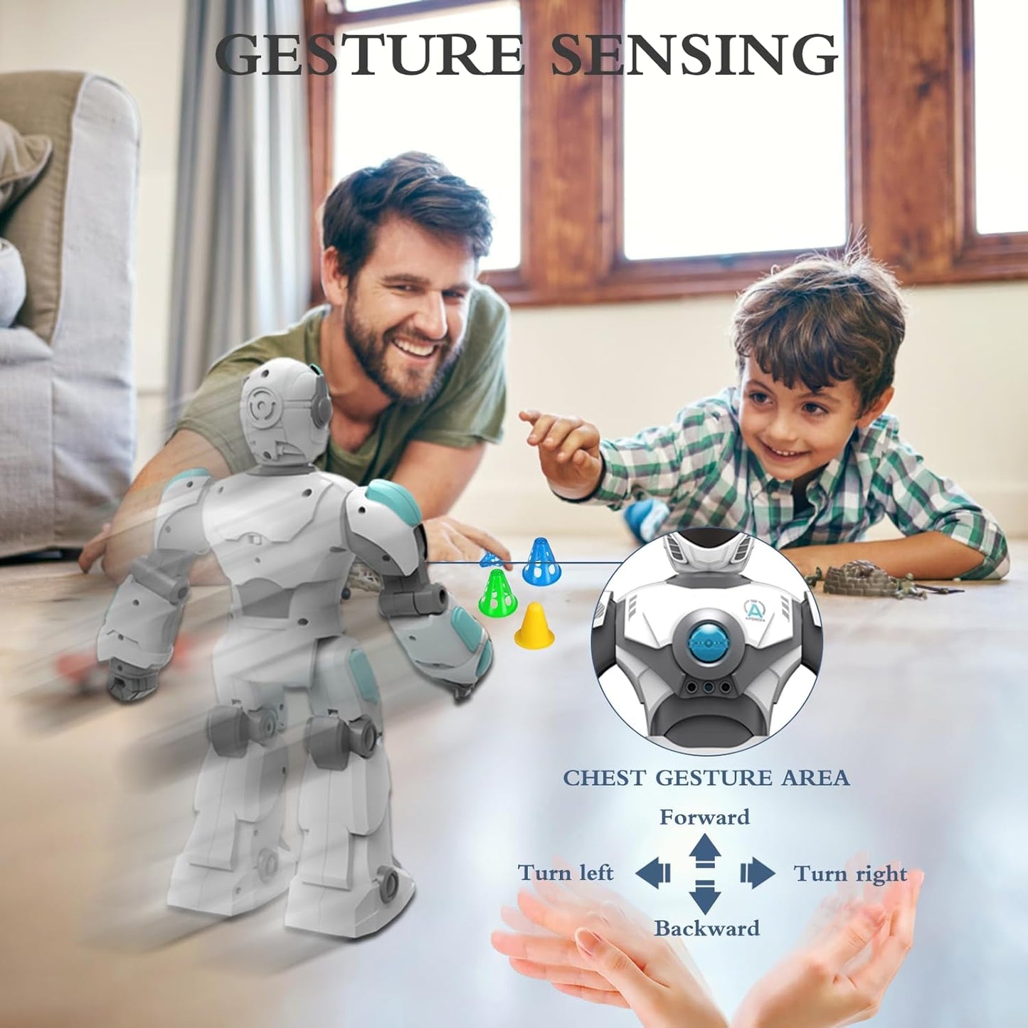 Robot Toys for Kids 6-8 with 10 Sports Cones, Smart Remote Control Robot can Auto-Demo Dance Music Story Poem, Kids Toys for Boys Age 6 7 8 Year Old Boys Gifts(Blue)