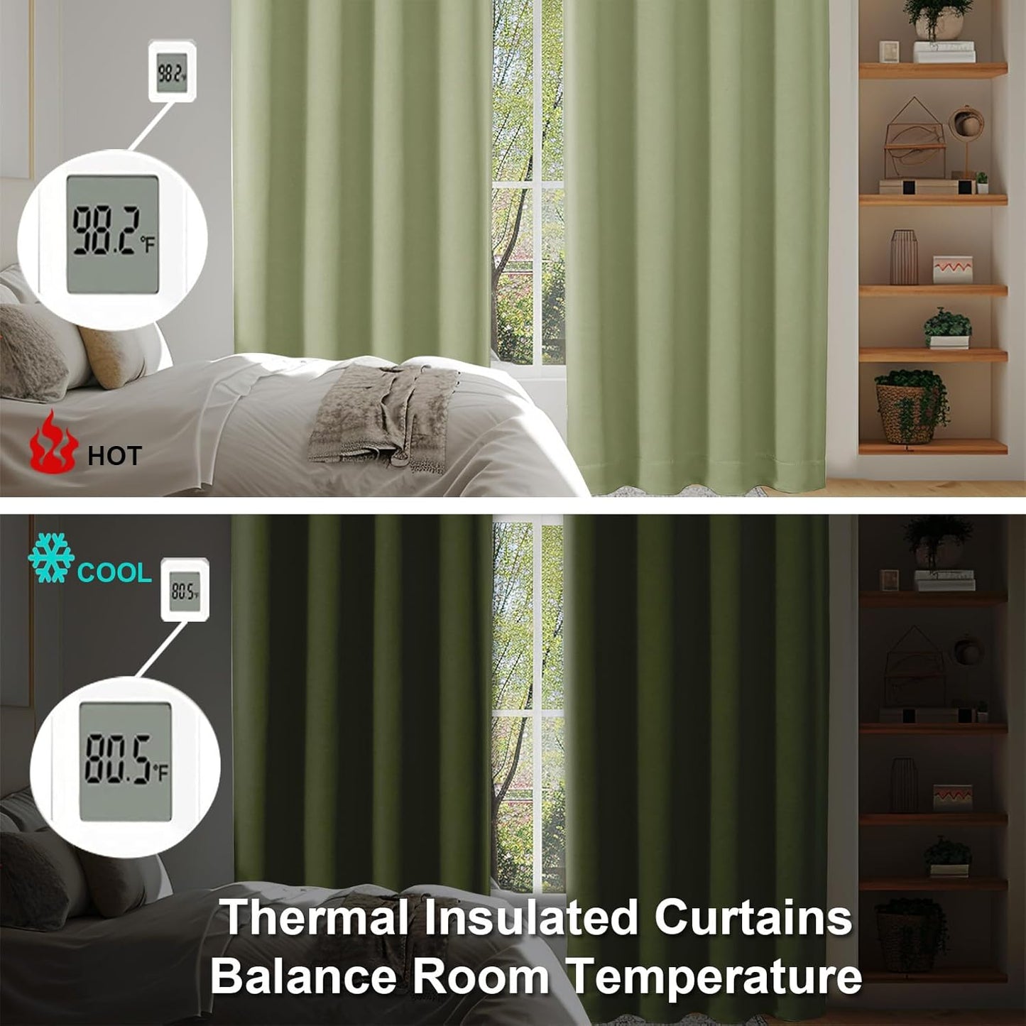 Simplebrand Ava Sage Green Blackout Curtains for Bedroom 90 Inches Long 2 Panels Set, Solid Privacy Energy Saving Living Room Window Treatment Curtains Blackout Drapes, W50 x L90 Inch, Sage Green