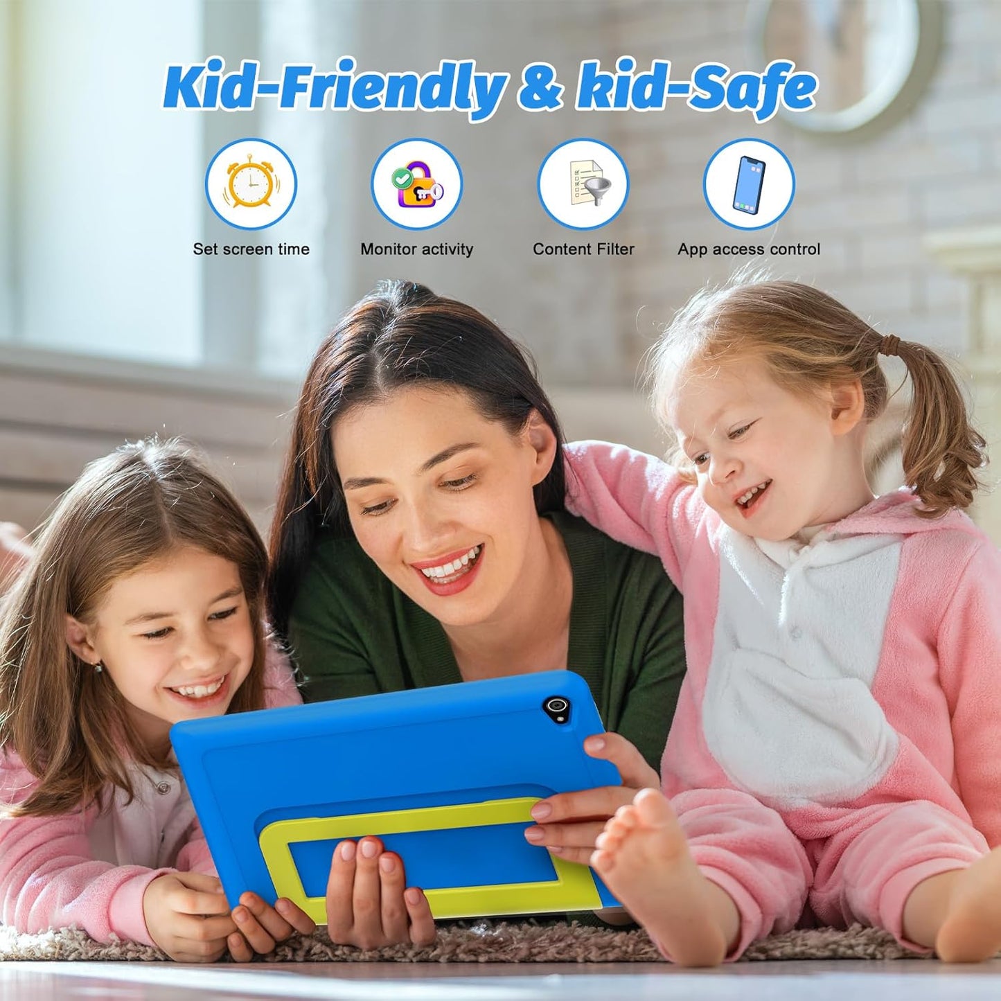 Kids Tablet, Android 14 Tablet for Kids 10 inch Octa-Core with Case, 64GB 1TB TF Card Expandable for Toddler Children, Parental Control, Dual Camera, WiFi,Gift