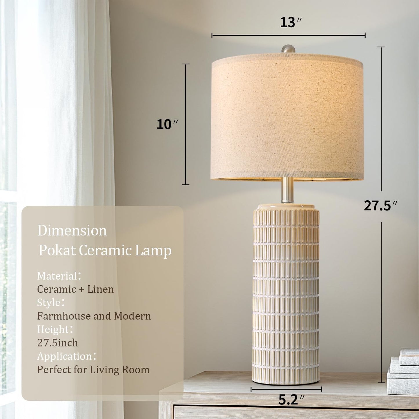 PoKat 27.5'' Tall Table Lamps for Living Room Set of 2, Ceramic Bedroom Lamps for Night Stands, Modern Bedside Lamps for Bedroom Living Room, Nightstand Lamps for End Table, Hallway, Gold and White