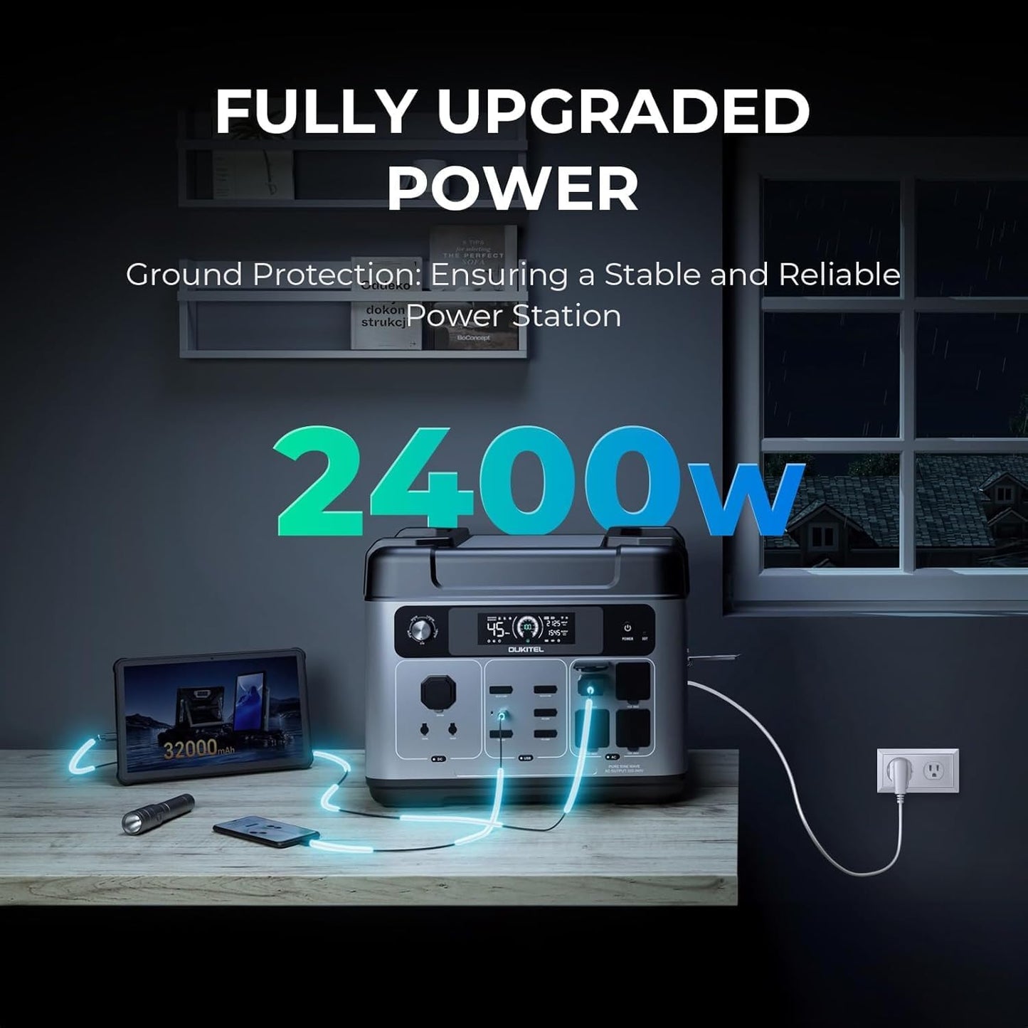 OUKITEL P2001 Plus 2400W/2048Wh Power Station, Solar Generator with 4 AC Outlets (5000W Peak), 1.5H Full Charging, APP Control Battery Backup for Home, Camping & RVs(Optional Solar Panel)