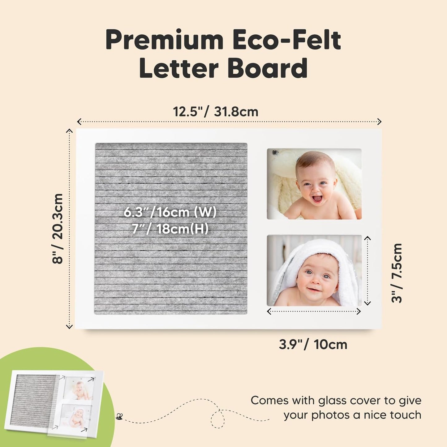 Nursery Picture Frame with Felt Letter Board - Baby Keepsake Frame for Ultrasound Photo & Birth Announcement, Boys & Girls Gender Reveal Gifts, Cute Baby Shower Gifts for New Mom(Alpine White)