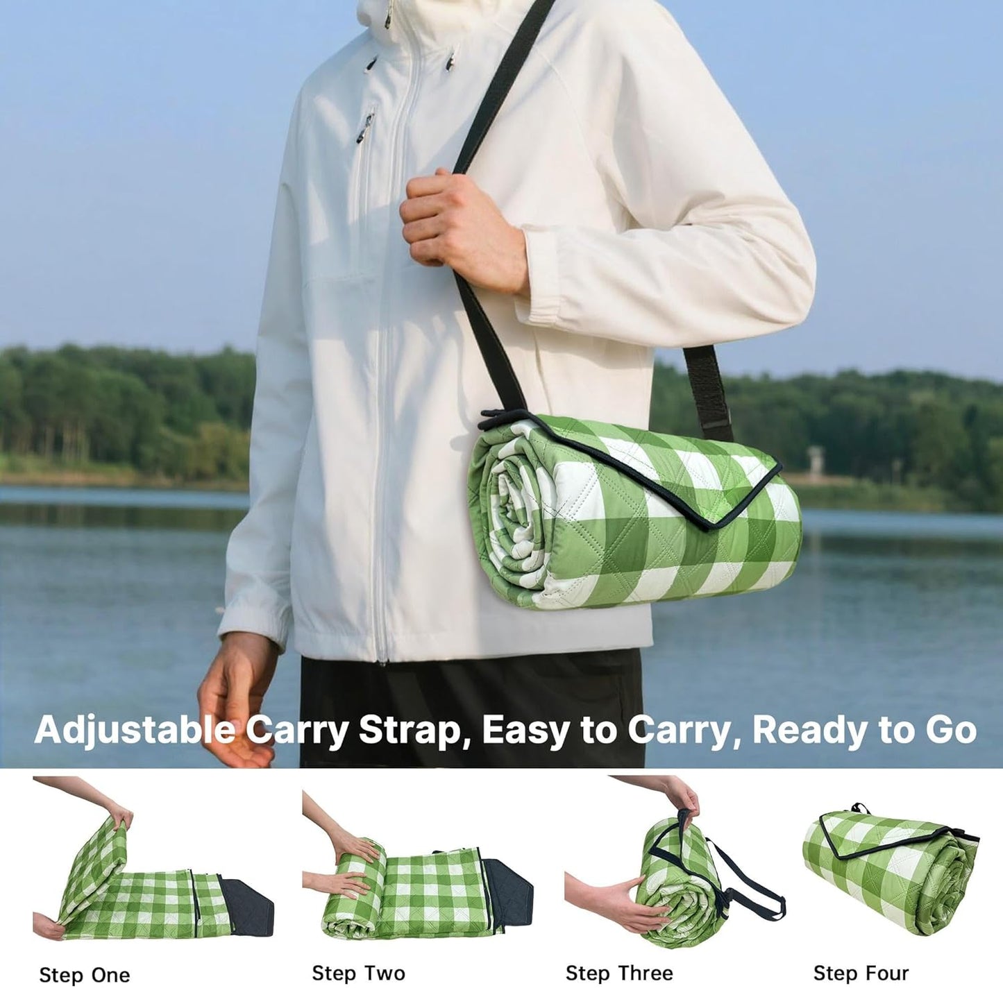 TigeJoy Small Picnic Blanket Waterproof 60x60, 5-Layer Thick Beach Blanket Sandproof, Gingham Picnic Blanket Outdoor Picnic Mat for Beach, Park, Grass, Travel, Hiking, Camping Essentials