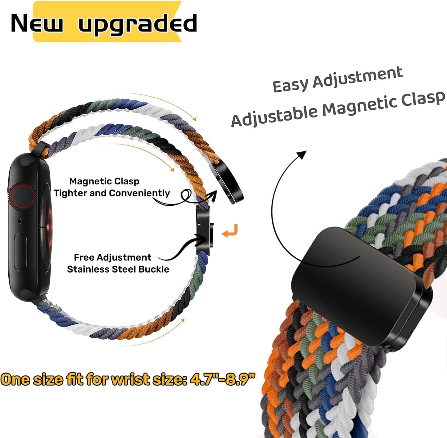 Mazoft Braided Bands With Magnetic Clasp Compatible with Apple Watch Band 38mm 40mm 41mm 42mm 44mm 45mm 46mm 49mm;Soft Nylon Sport Loop Strap for iWatch Series Ultra 2&1 10 9 8 7 6 SE 5 4 3 Women Men