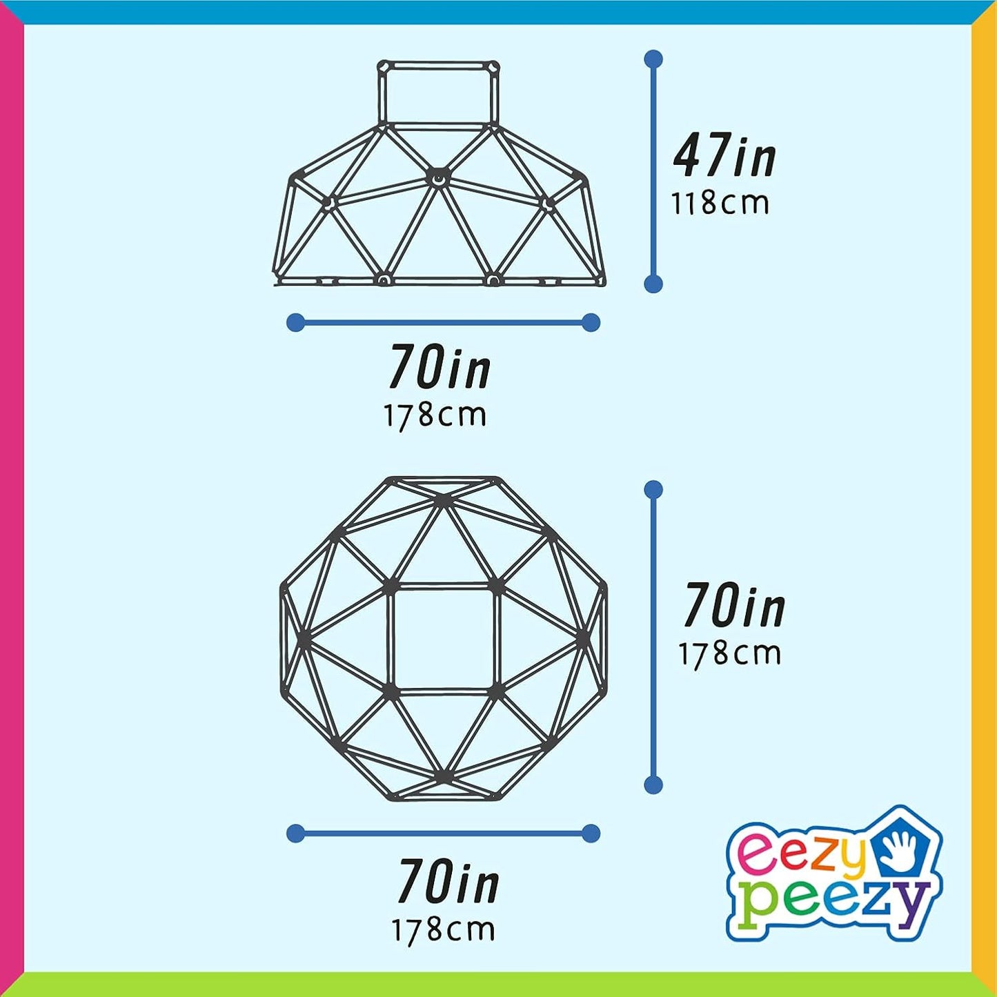 Eezy Peezy Monkey Bars Climbing Dome - Sturdy & Portable Jungle Gym for Kids, Backyard Playset for Toddlers, Active Outdoor Fun for Kids Ages 3 to 8 Years Old, Lightweight & Easy Assembly, Green/Blue