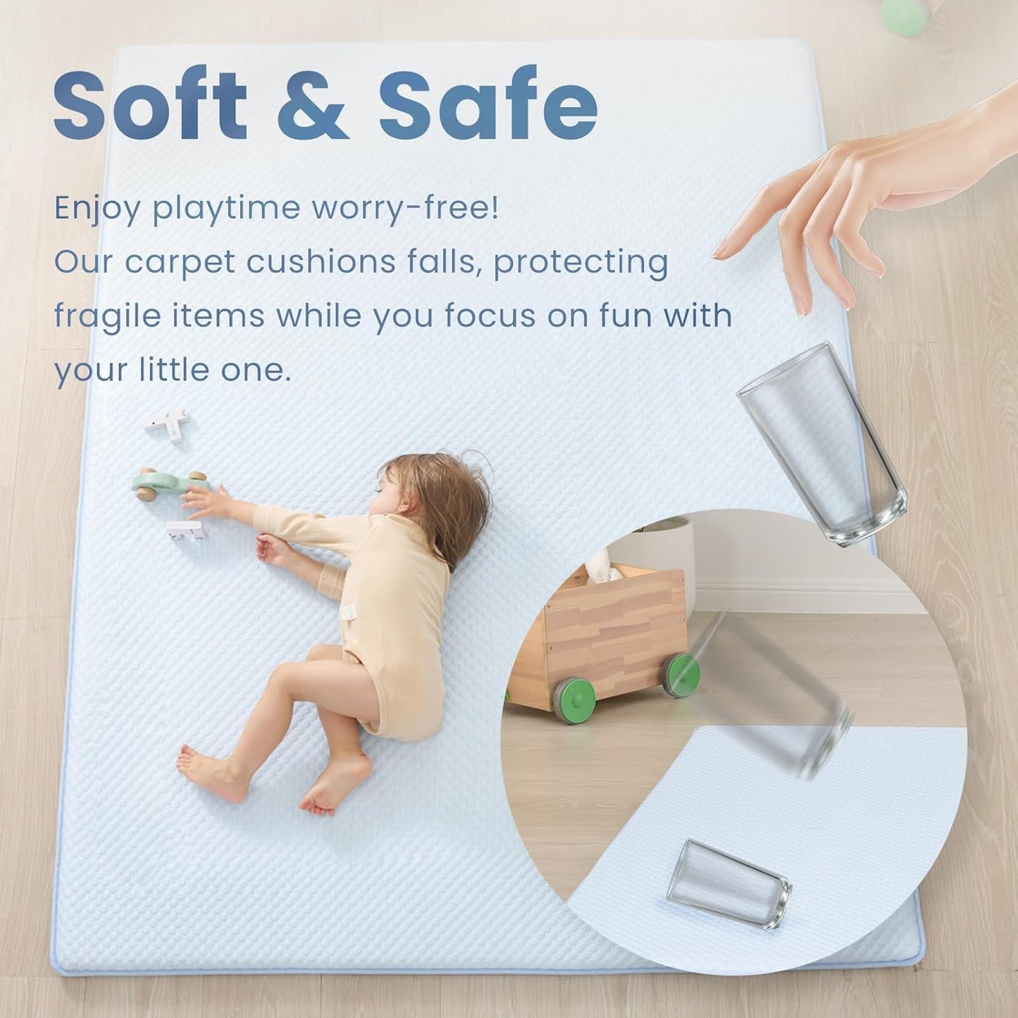 Baby Play Mat for Summer,1.3 Thick Memory Foam Cooling Floor Tummy Time Mat, Soft & Breathable, Non-Slip Rectangular for Toddlersâ Playtime & Rest(Light Blue,59"x79")