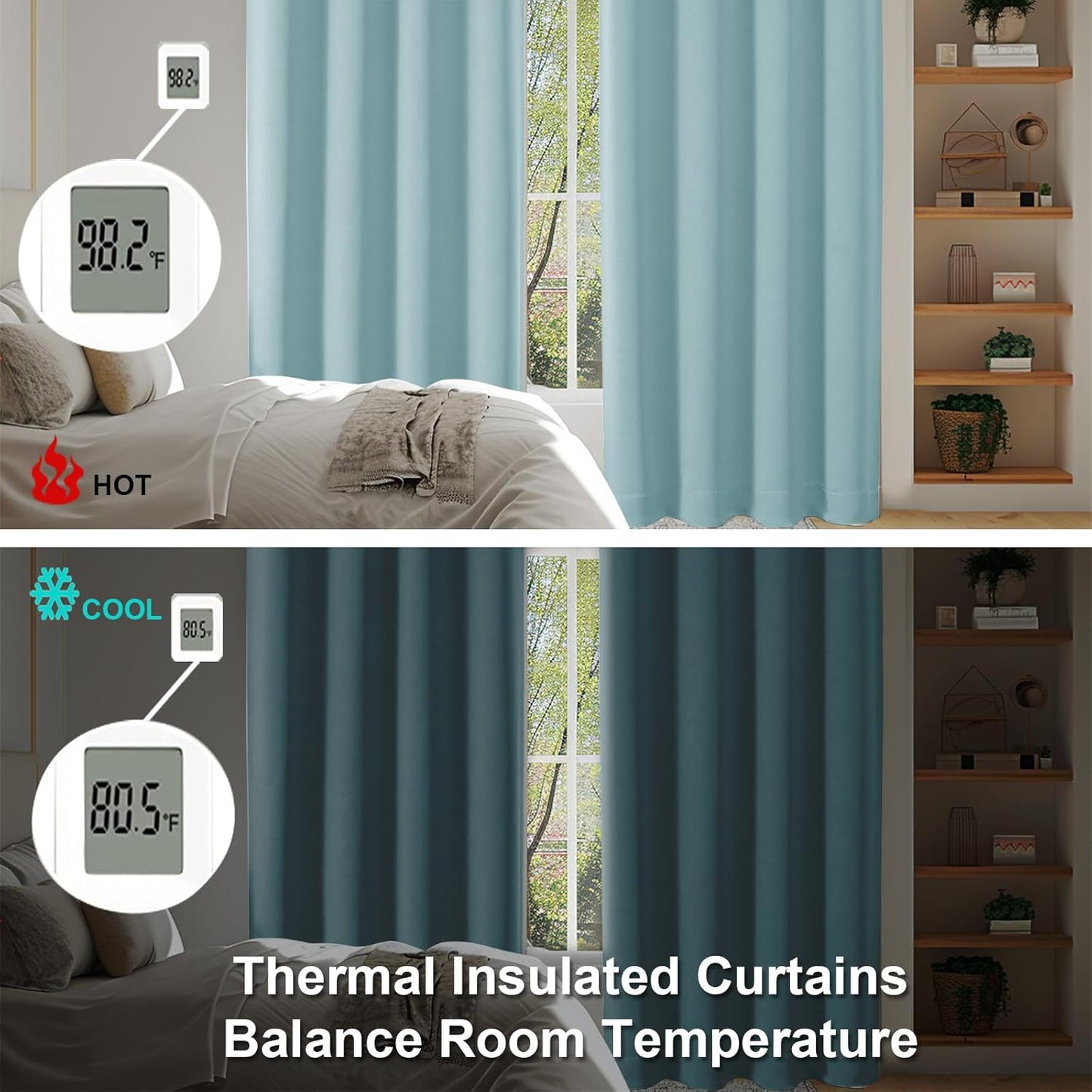 Simplebrand Ava Aqua Short Blackout Curtains for Bedroom 45 Inches Long 2 Panels Set, Solid Thermal Insulated, Energy Saving Window Treatment Curtains Blackout Drapes, W40 x L45 Inch, Aqua