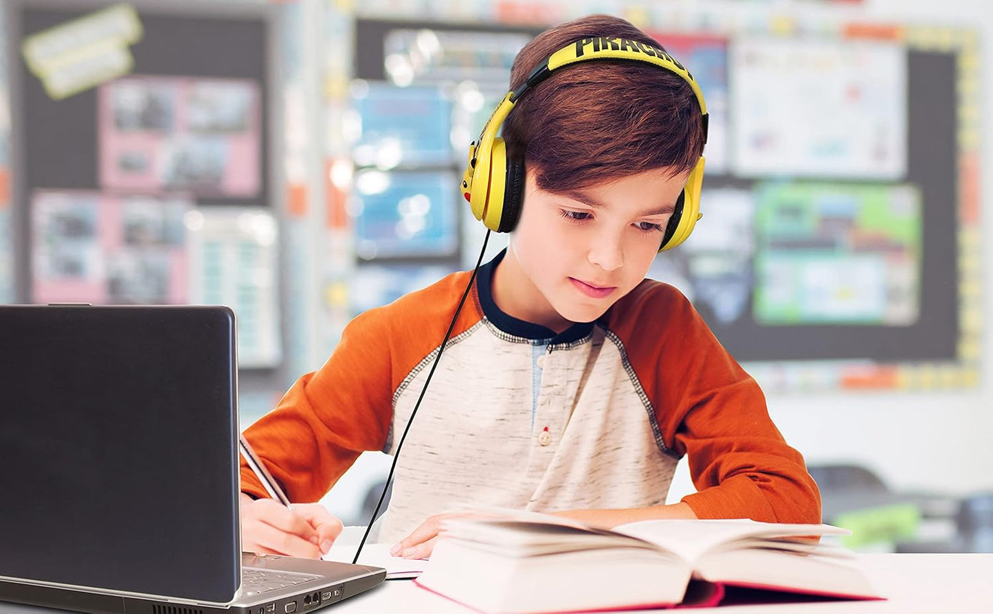 Pokemon Pikachu Wired Kids Headphones, Adjustable, Stereo Sound, 3.5Mm Jack, Tangle-Free, Volume Control, Children's Headband On Ear for School Home, Travel