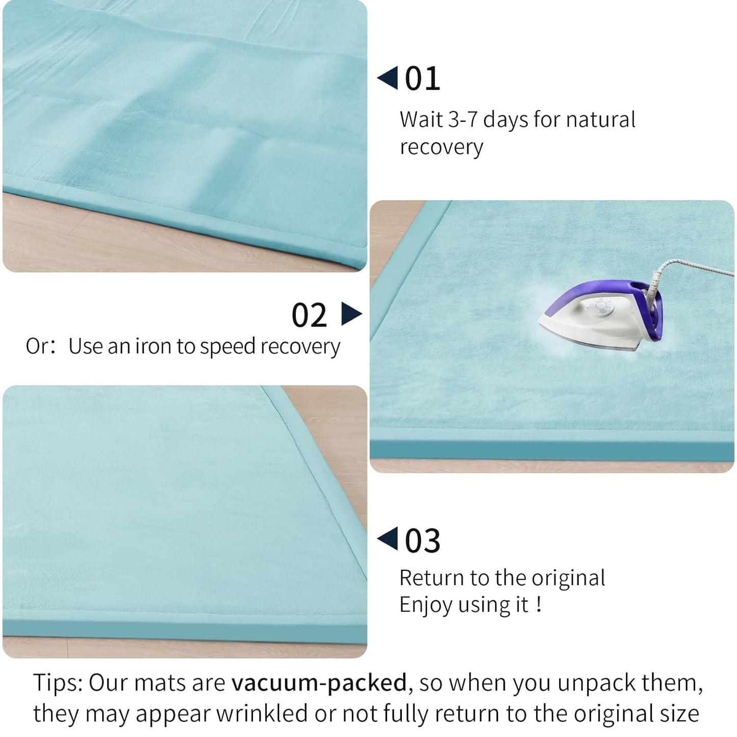 ACOMOPACK Baby Play Mat for Floor 1.3" Thick Memory Foam Play Mat 79"×157 Tummy Time Crawling with Non-Slip Bottom for Living Room,Nursery,Soft Velvet Playpen Mats for Kids,Infants(Light Blue)