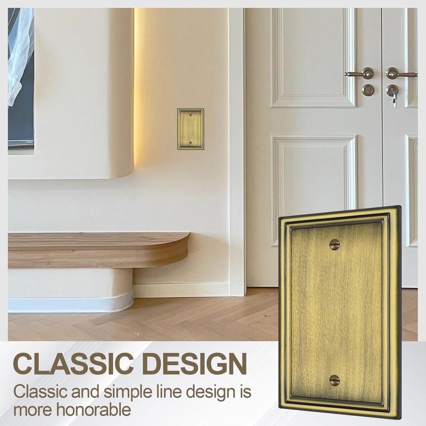 Antique Brass Decorative Blank Light Switch Covers Plate, Metal Material 1 Gang Wall Plates for Blank Light Switch, Single Blank Switch Plate Cover - Classic Style, 6 Pack