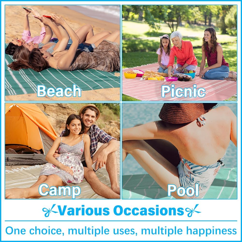 Oversized Turkish Beach Towel Blanket XXL Cotton Sandproof Towels Boho Woven Extra Large Big Sand Free Giant Throw Thick Blankets Huge Quilt XL Picnic Camping Necessities Cloud For Adult Gifts Aqua