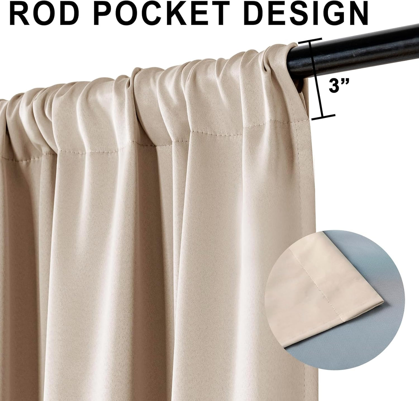 XWZO 100% Blackout Window Curtains with Tiebacks- Privacy Protection & Noise Blocking Window Draperies Rod Pocket with Black Liner for Bedroom/Living Room, Biscotti Beige, W42 x L72, Set of 2 Panels
