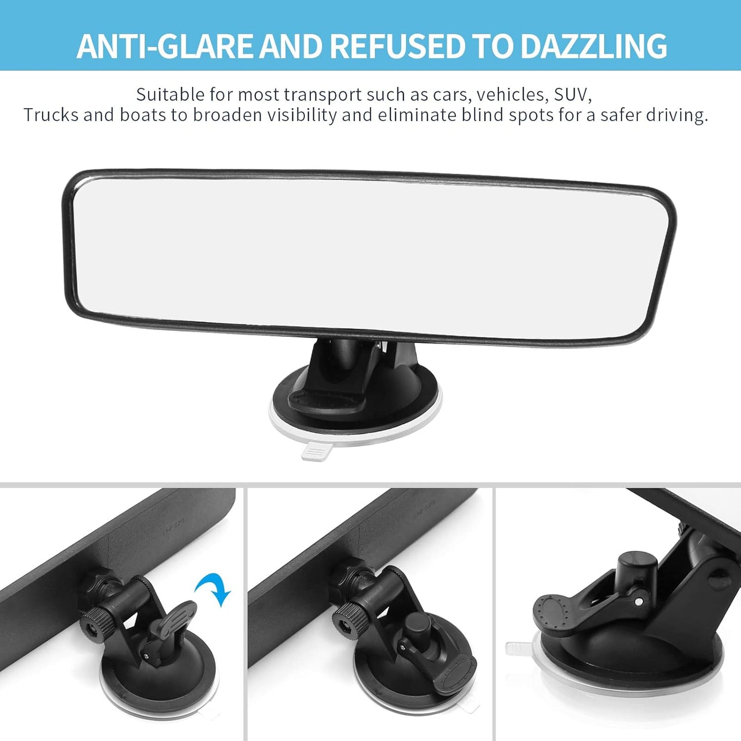 Rear View Mirror, Adjustable Car Interior Rear View Mirror Car Seat Child Safety Mirror for Universal Cars Trucks SUV-9.64 x 2.6 inch (White)