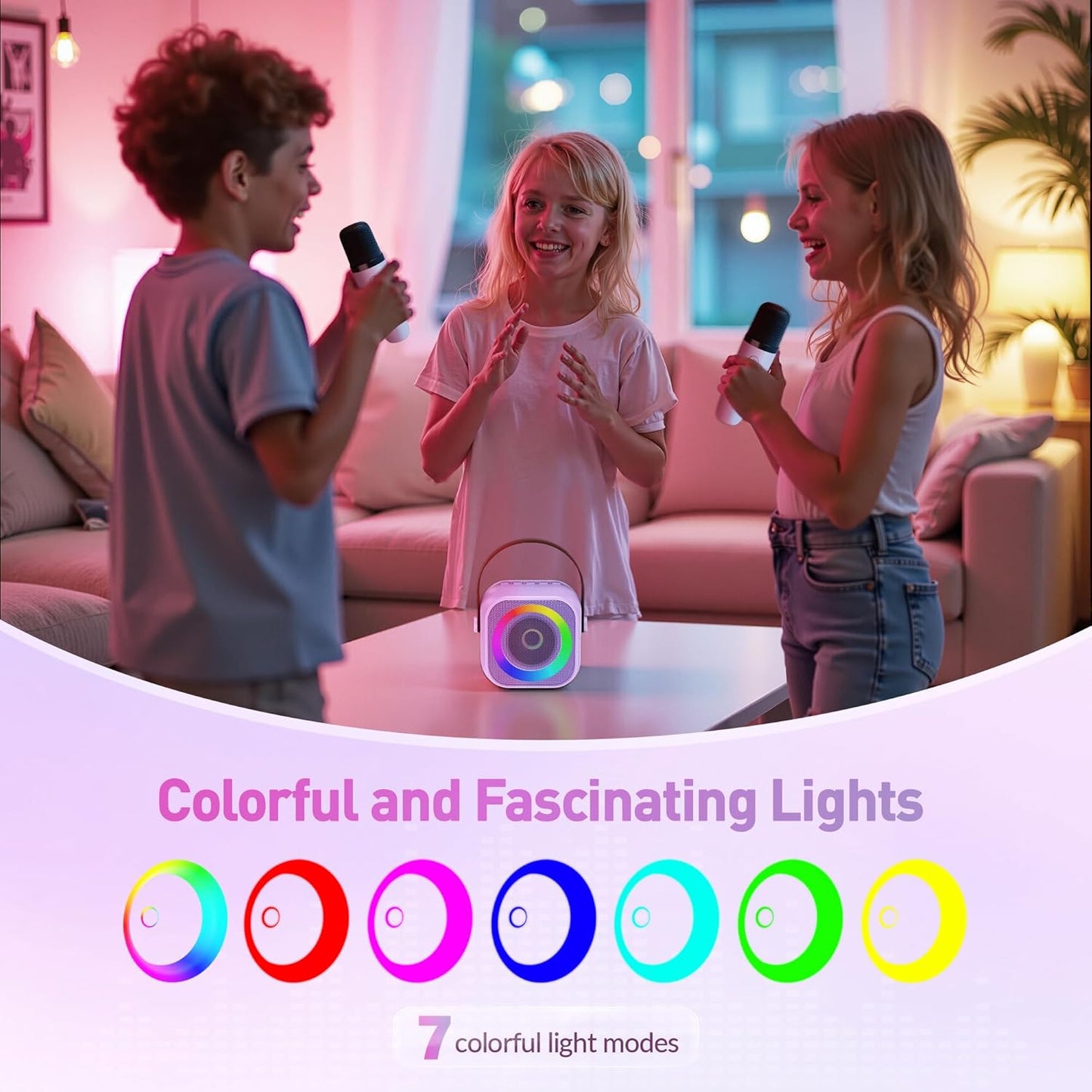 Karaoke Machine for Kids Adults, Karaoke Toys Gifts for Girls Boys, Portable Bluetooth Speaker with Wireless Microphone, Birthday Gifts for Girls Boys Ages 4, 5, 6, 7, 8, 9, 10, 12+ Years Old