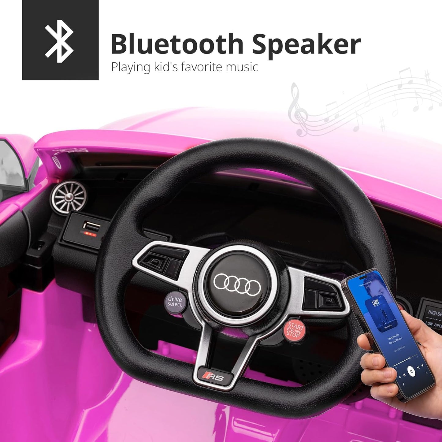 Licensed Audi TTRS Electric Kids Car, 12V Kids Ride-on Toy Car for Toddlers with Remote - Pink