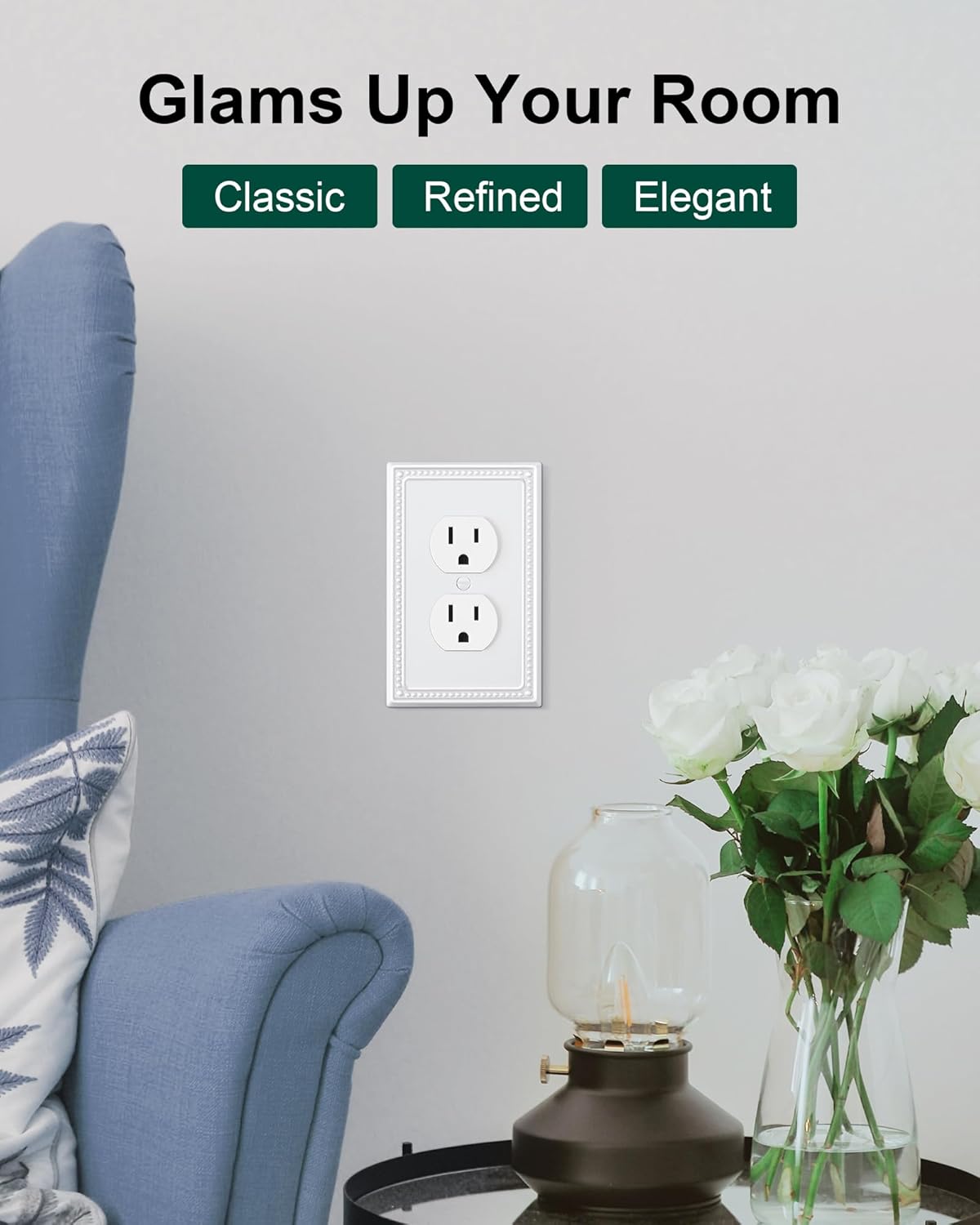 2-Pack Single Toggle Light Switch Cover Plate, Pearls Decorative Switch Plate Covers, Pure White 1 Gang Metal Wall Plate, Corrosion Resistant