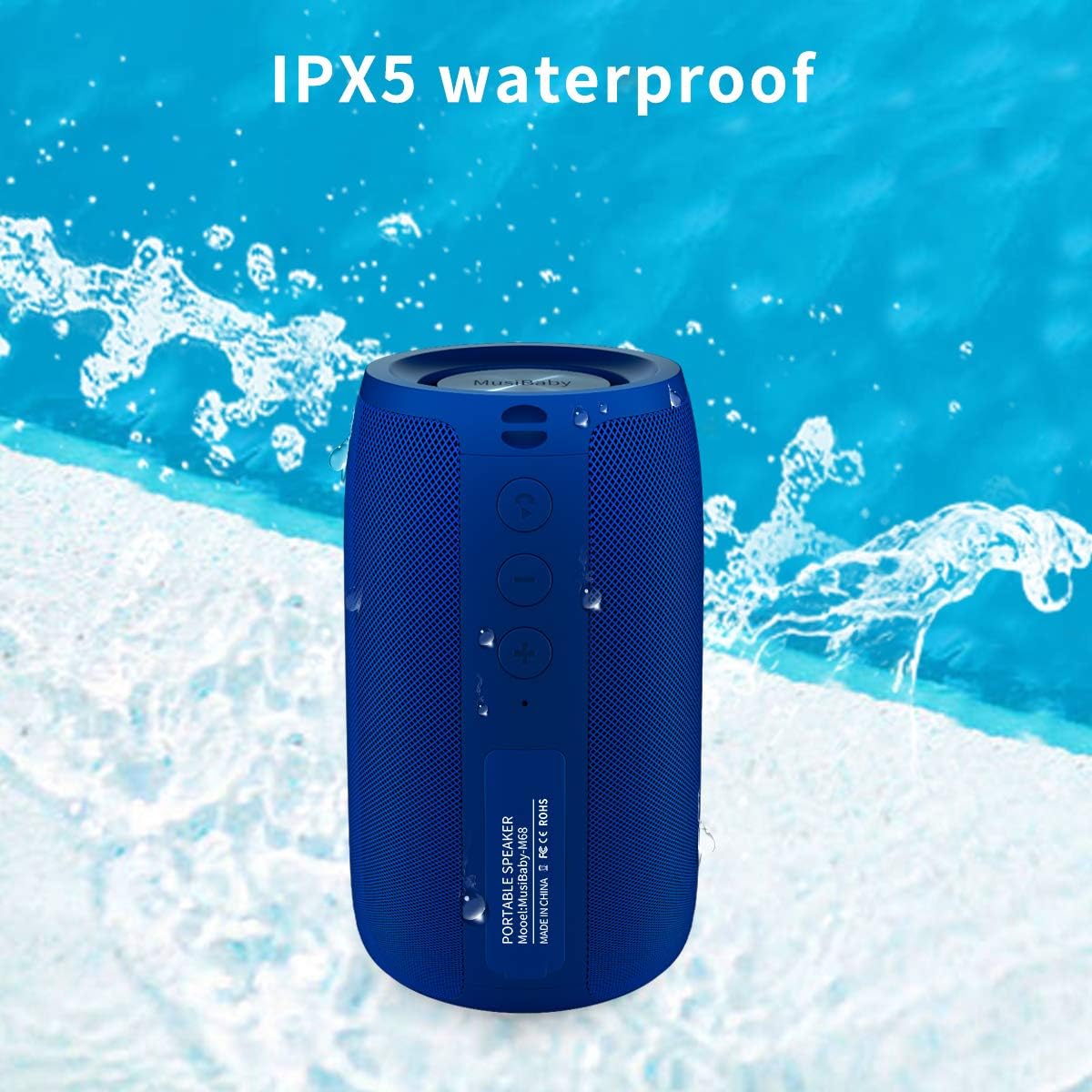Bluetooth Speaker,MusiBaby Wireless,Waterproof,Outdoor,Portable Speaker,Dual Pairing,Loud Stereo,Booming Bass,24H Playtime Wireless Speakers for Home,iPhone,Party,Gifts(Blue)