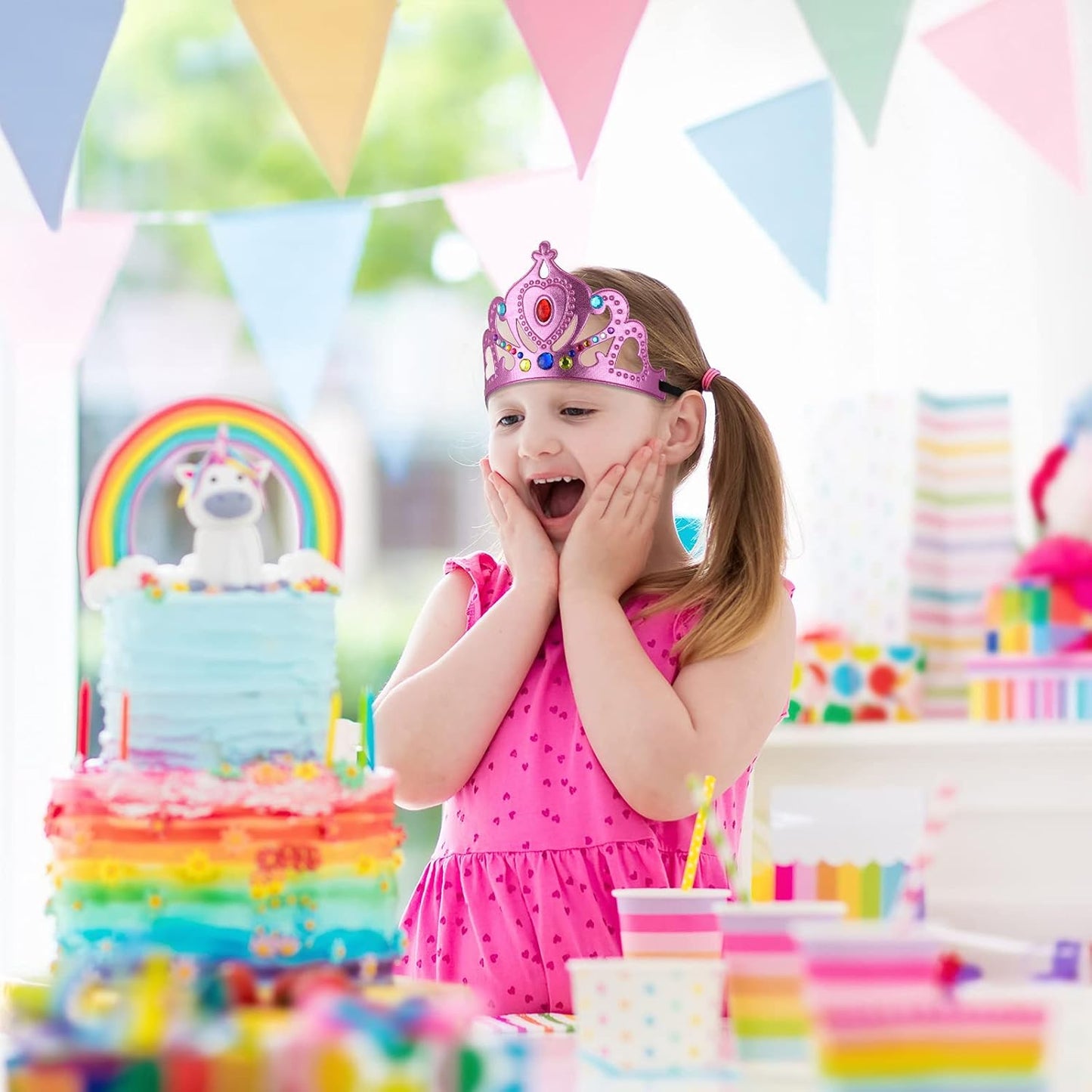 Epakh Princess Party Crowns Set, 27 Pcs DIY Crown with Diamond Stickers, Birthday Party Favor for Children and Princess Fans