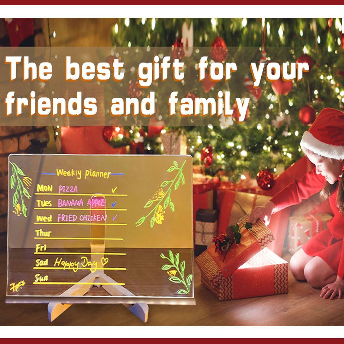 LED Drawing Board, Light Up Erasable Acrylic Message Board with Night Light, Neon Writing Tablet with Adjustable Stand & 12 Color Pens for Kids, Office, and Home Decor (5.9 * 5.9in)