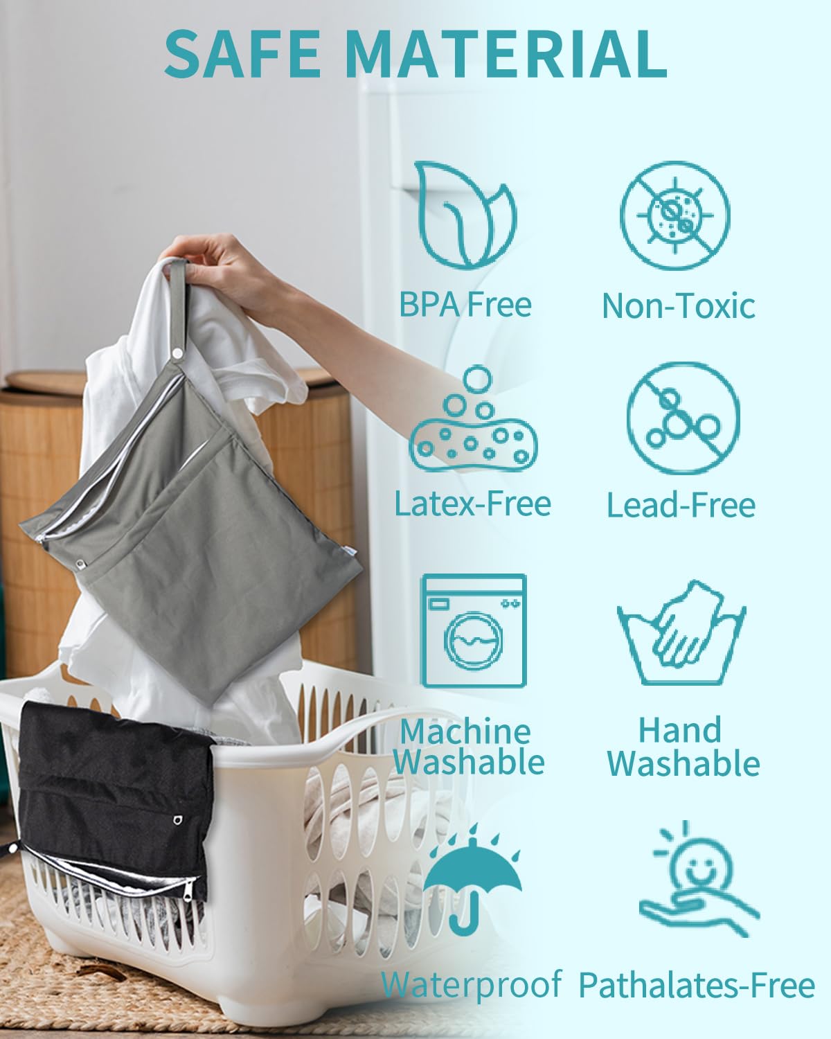 babygoal Wet Dry Bags 3 Pack, Waterproof Reusable Travel Bags for Swimsuits, Baby Cloth Diapers, Beach, Pool, Gym Bag & Wet Clothes with 2 Pockets L-BWG